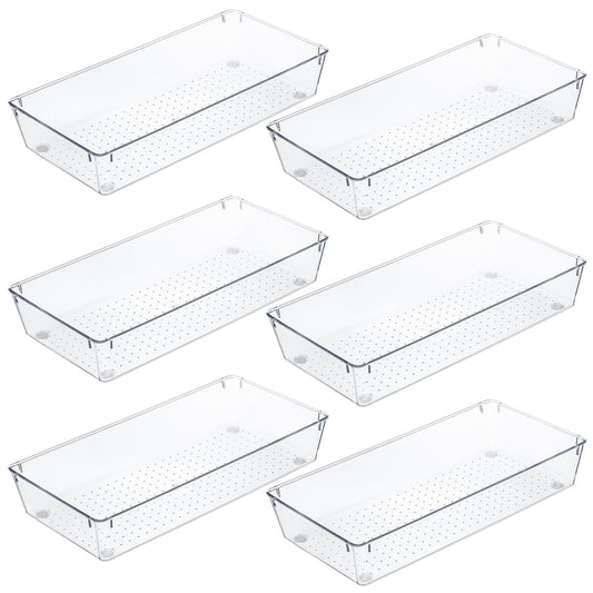 Kingrol 6 Pack 12 x 6 x 2 Inch Clear Drawer Organizer Trays, Desk Drawer Divider Storage Bins