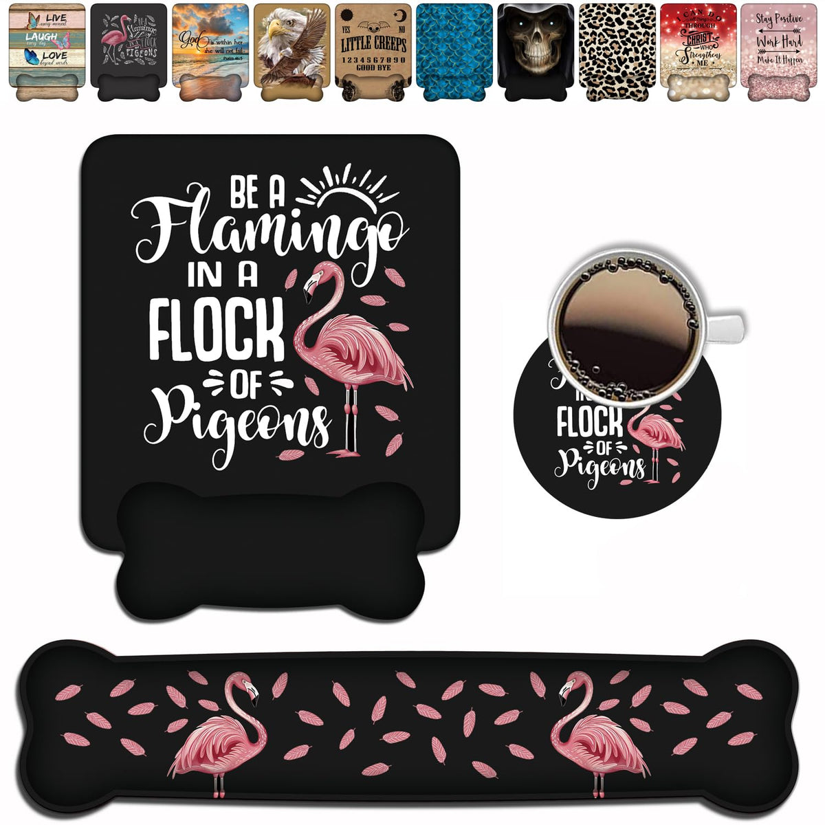 Keyboard Wrist Rest + Mouse Pad Wrist Rest Support Set with Coasters,Be a Flamingo in a Flock