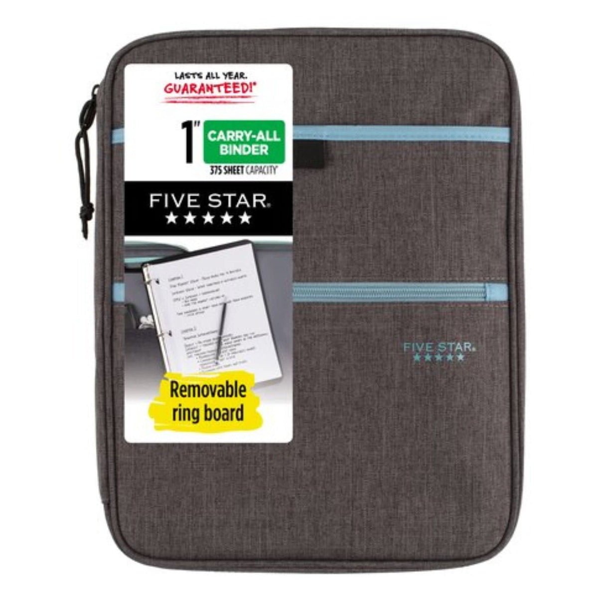 Five Star Zipper Binder, 1 Inch 3-Ring Binder with Round Rings, Carry-All with Pockets and 4-Tab