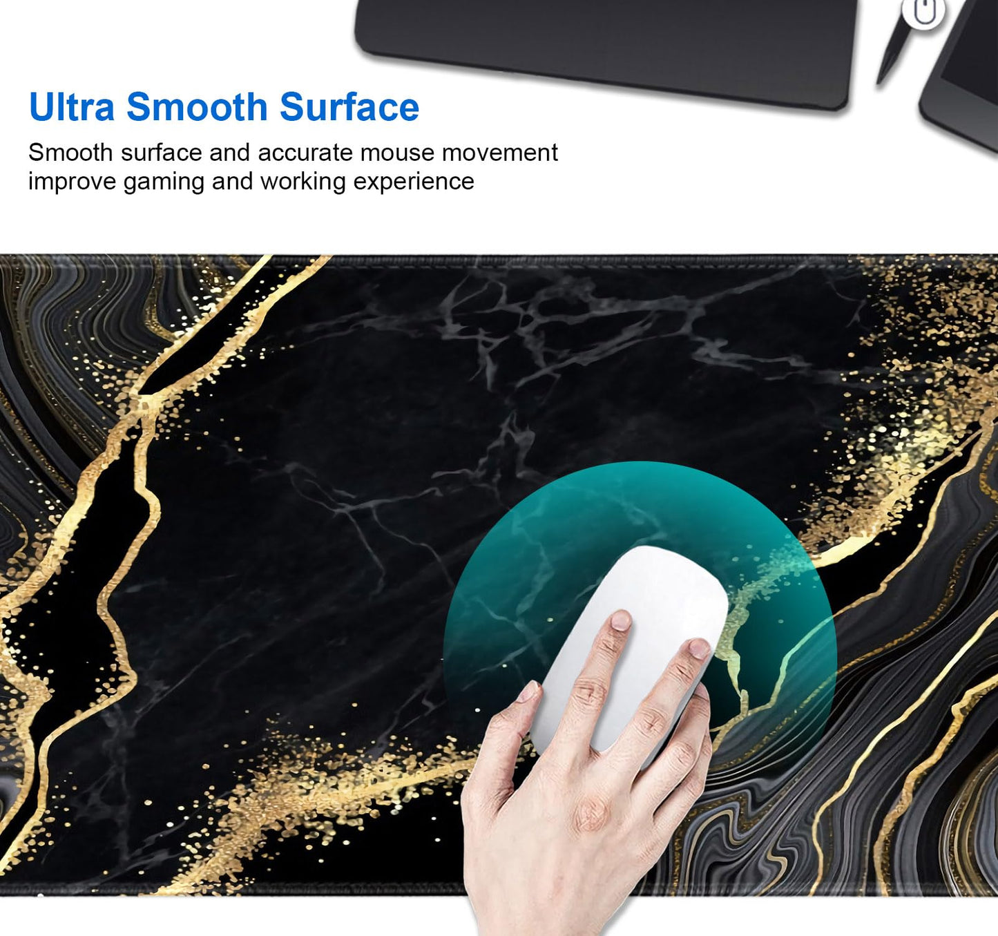 IMAYONDIA Black and Gold Marble Desk Mat(35.4x15.7 in), Extended Computer Large Gaming Mouse Pad
