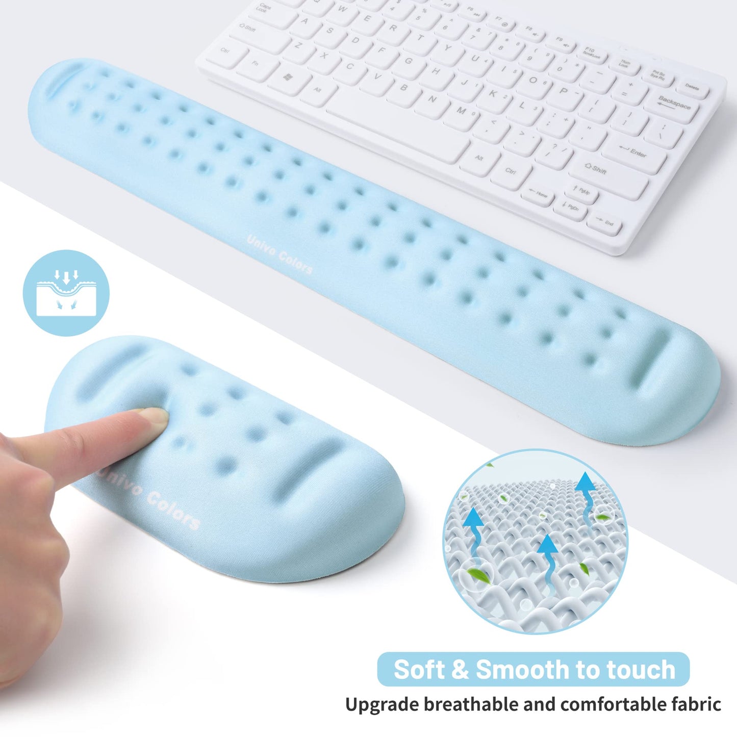 UnivoColors Light Blue Keyboard Wrist Support and Mouse Wrist Rest Set, Made of Memory Foam Soft