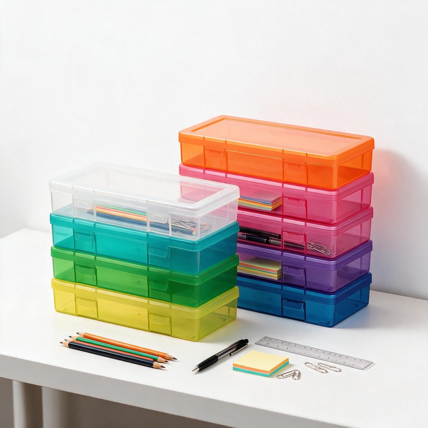 novelinks Clear Pencil Box and Small Plastic Storage Containers with Lids