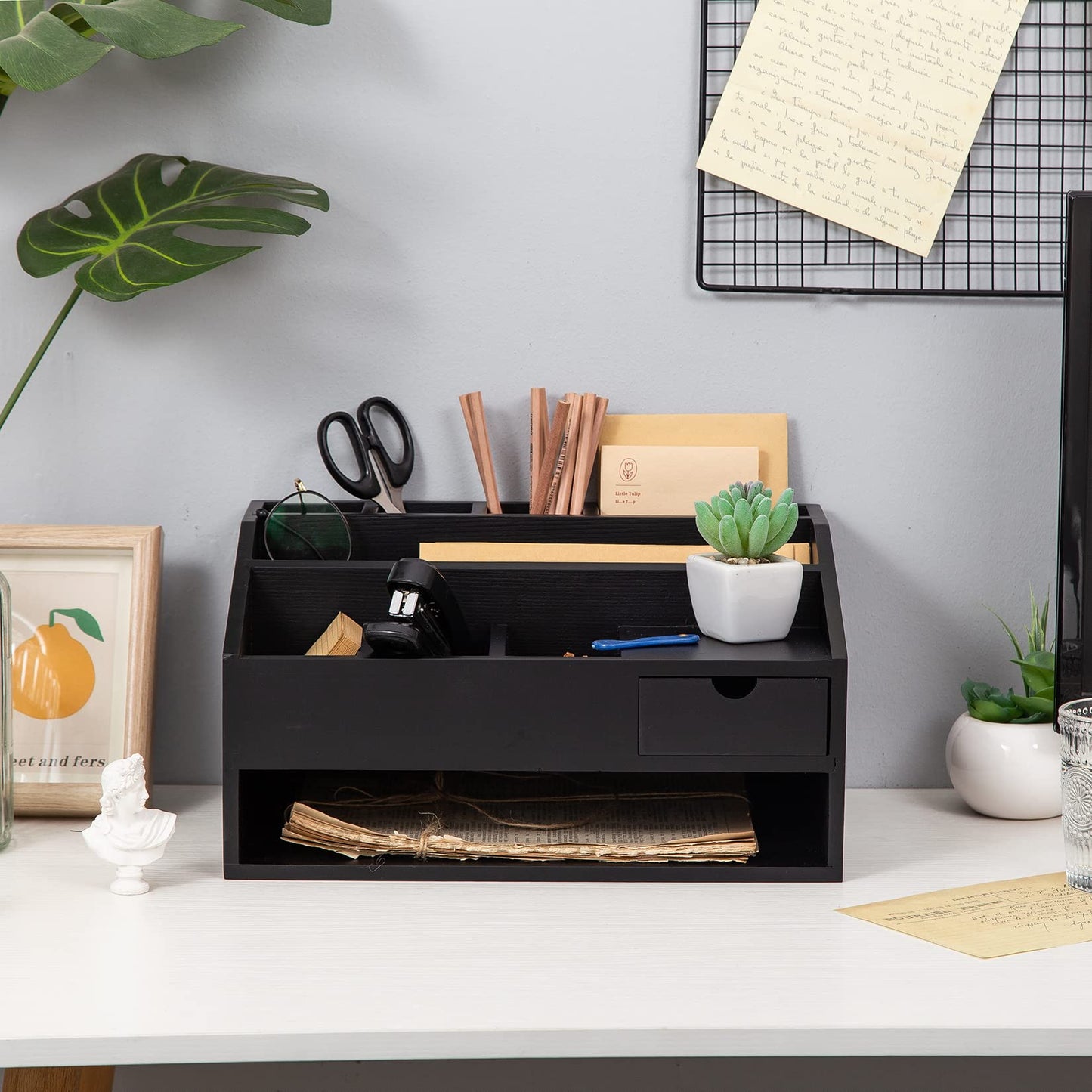 Wood Desk Drawer Organizers with File Organizer Pen holder Office Decor combo for Desk Organization