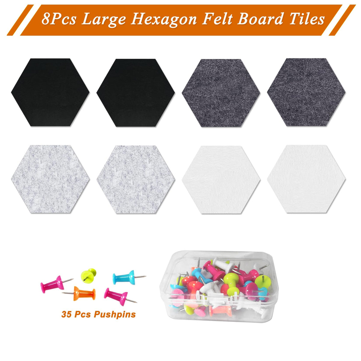 HULAVO Large Hexagon Felt Cork Board Tiles, Self Adhesive DIY Felt Bulletin Board Pin Board with 35