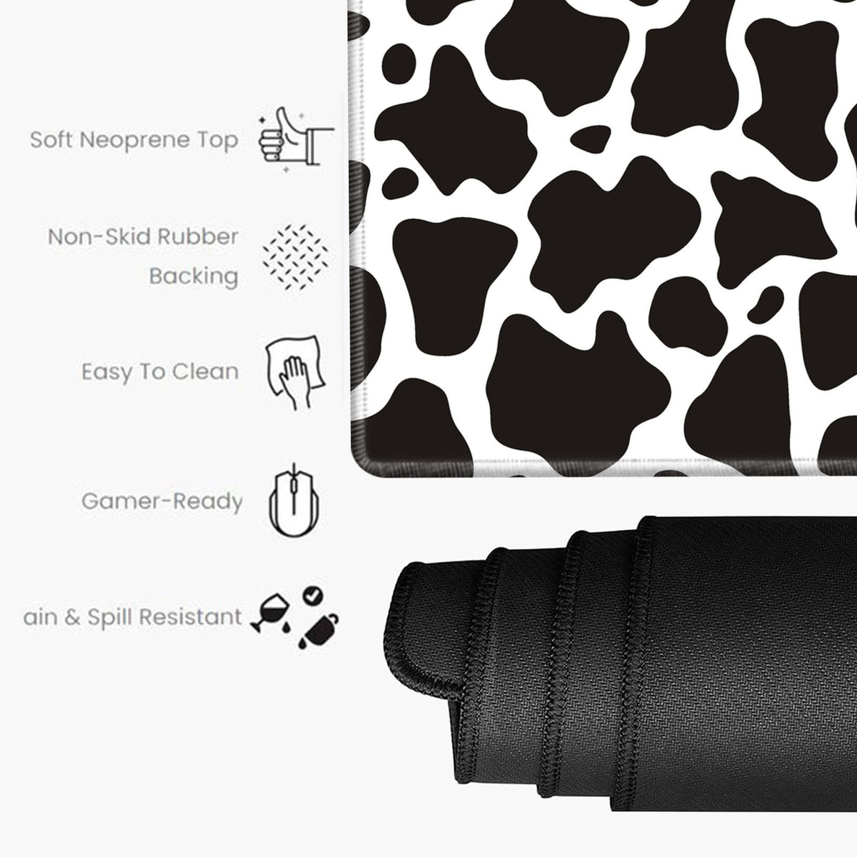 Gaming Mouse Pad Large Mousepad Cow Print Desk Mat XXL Big Desk Pad Rubber Base Computer Pad with