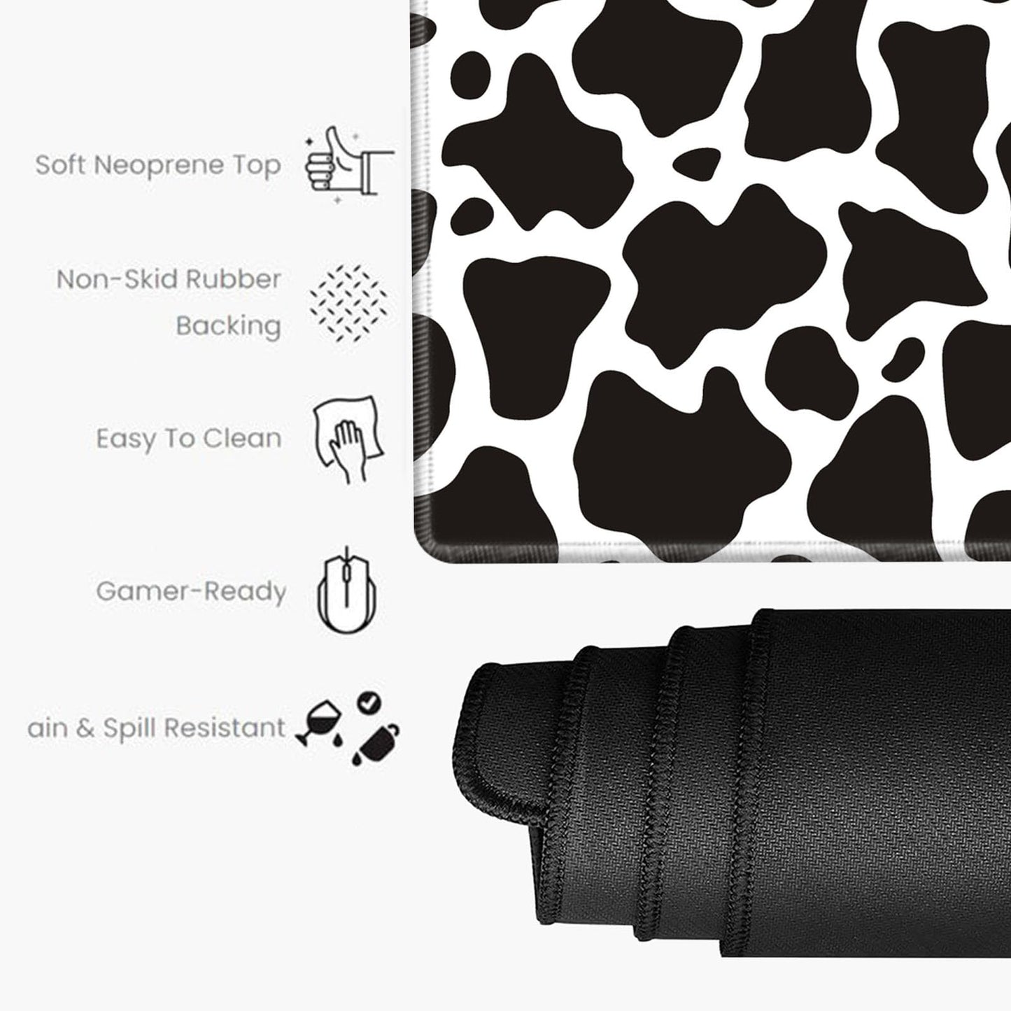 Cow Print Desk Pad Mat Large Mouse Pad and Keyboard Wrist Rest Set 3 in 1 Desk Protector Mat XXL