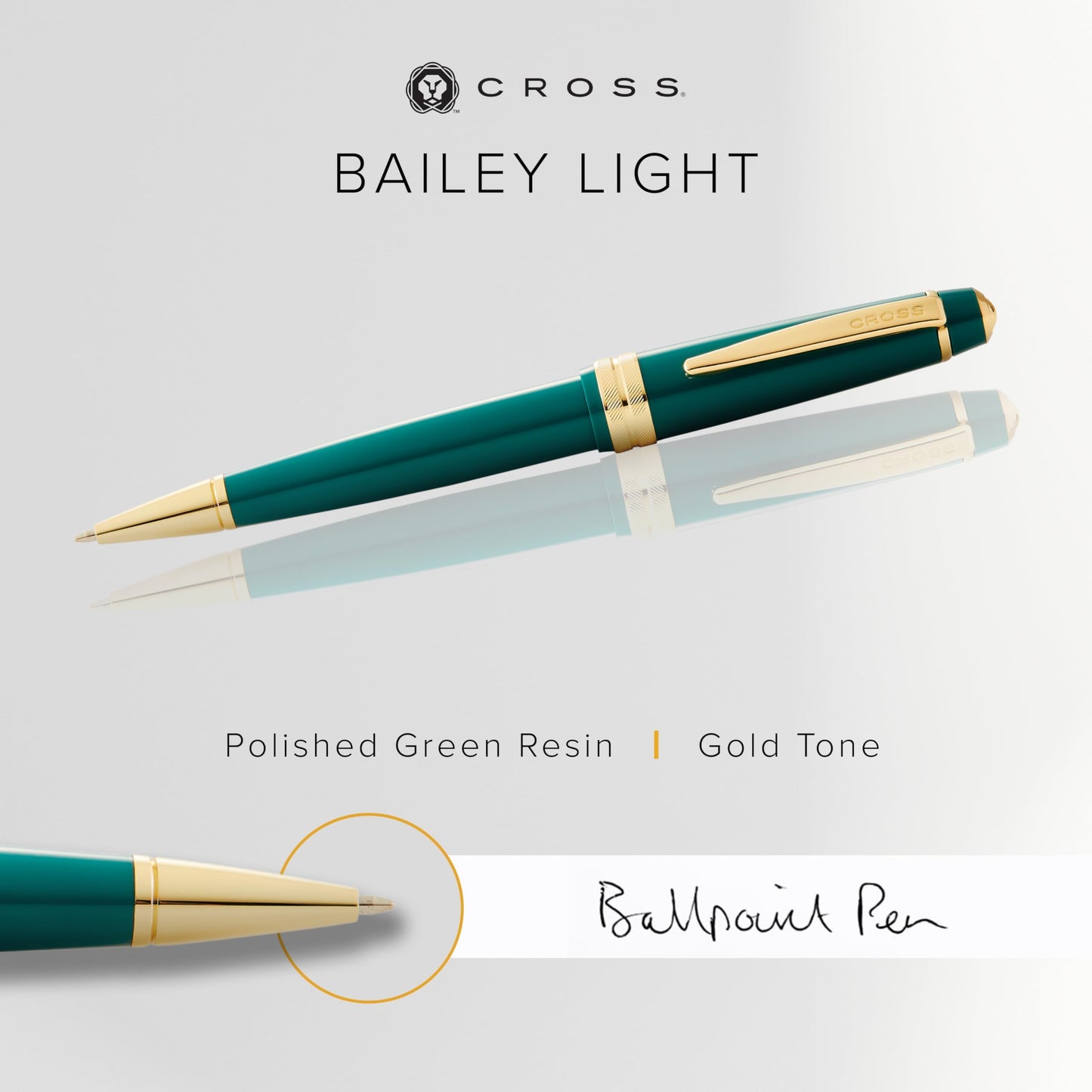 Cross Bailey Light Polished Green Ballpoint Pen, Medium Point, Black Ink