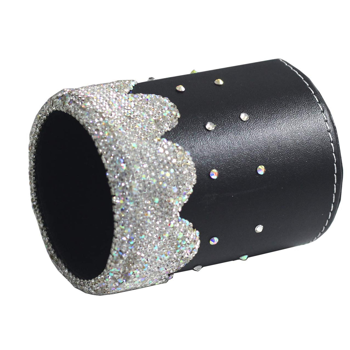 Bestbling crystal Bling Rhinestone Pen organizer Box Holder Cosmetic Container (Black Round, Medium)