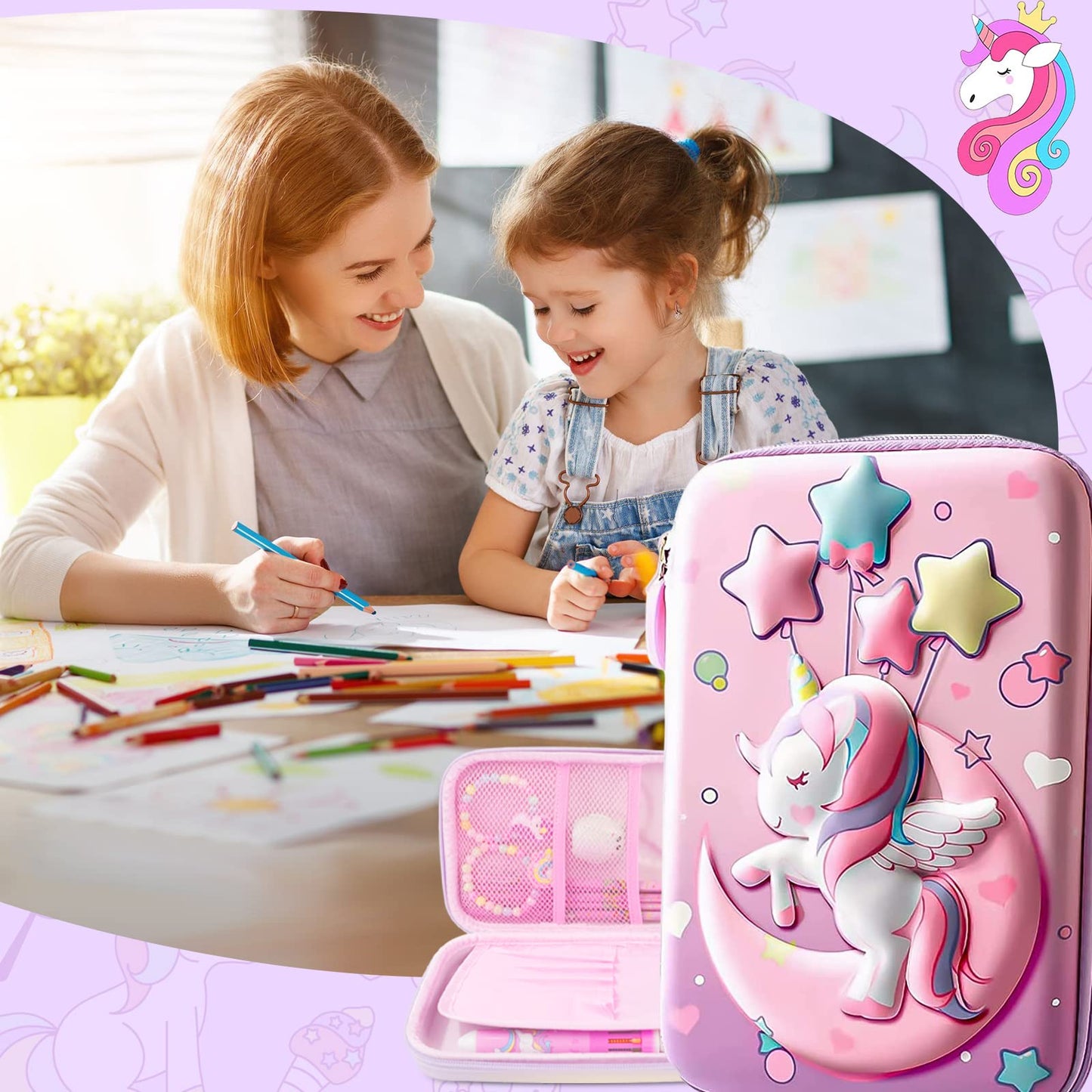 JYPLKCMT Pencil Case For Girls & Boys, Kids Cute Pink Pencil Pouch, 3D EVA Large Capacity Pen