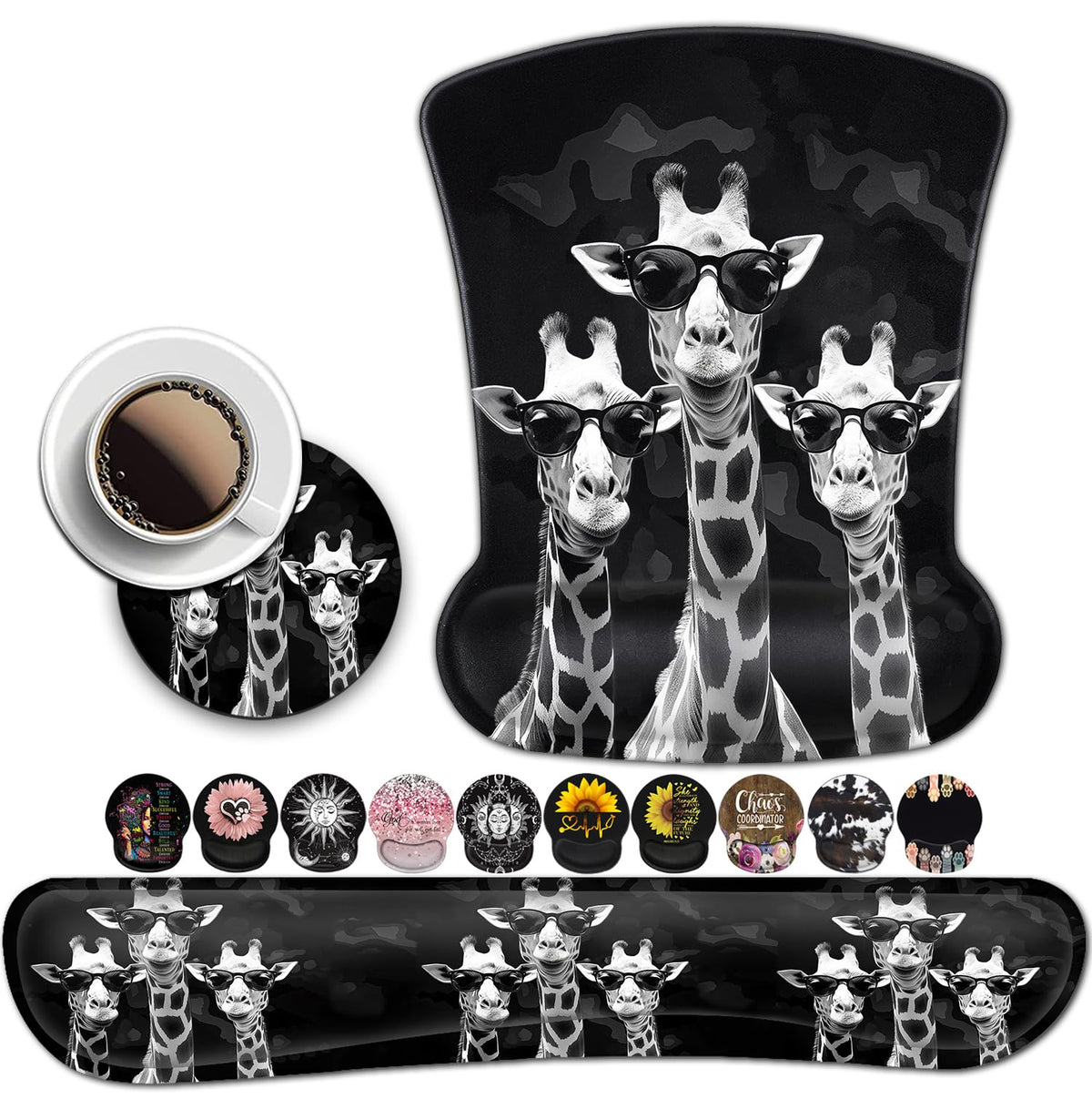 Rectangular Mouse Pad Wrist Protector-Printed with Cool Giraffes, Ergonomically Non-Slip Rubber