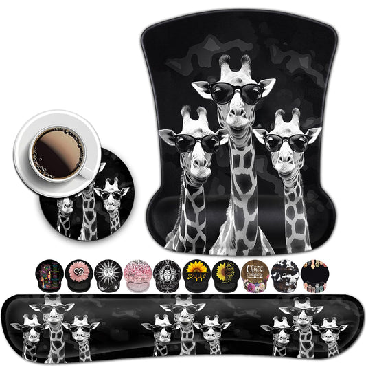 Rectangular Mouse Pad Wrist Protector-Printed with Cool Giraffes, Ergonomically Non-Slip Rubber