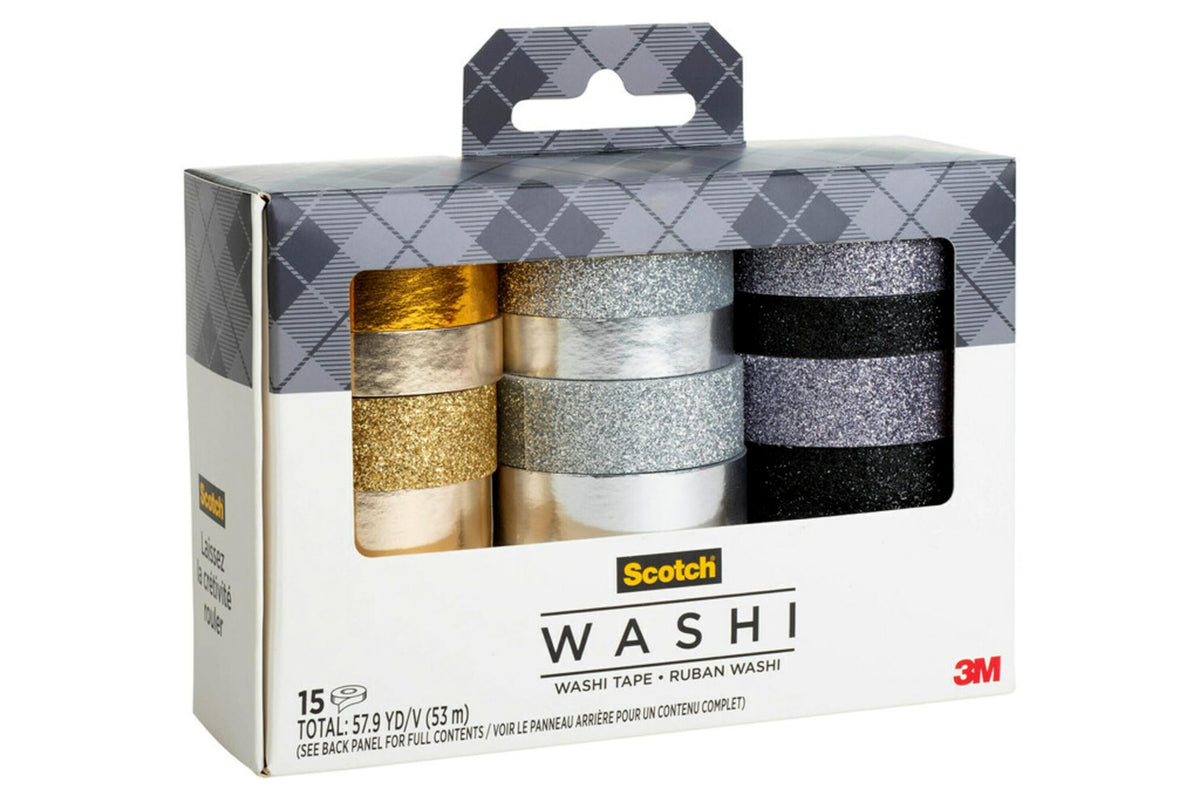 Scotch Washi Tape, Glitter Metallic Design, 15 Rolls, Great for Bullet Journaling, Scrapbooking and