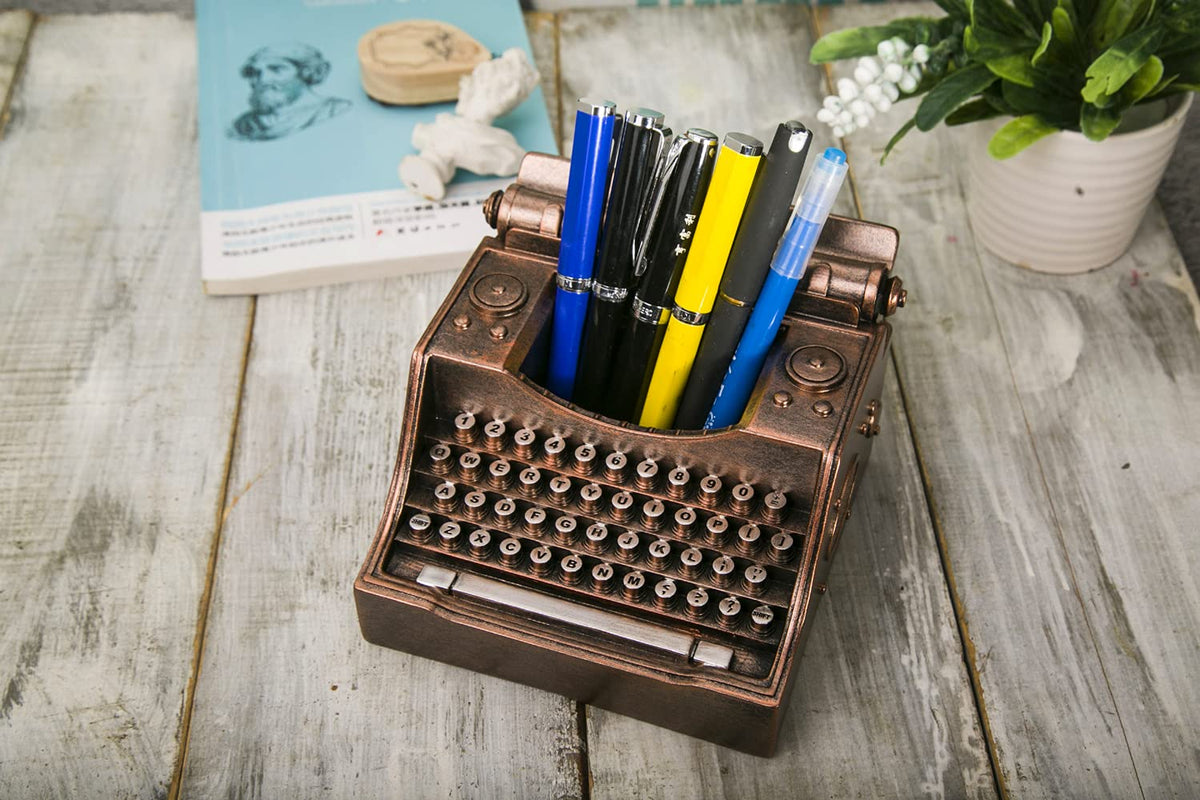 Amoysanli Retro Typewriter Pen Holder Desk Organizers for Writer's Bronze