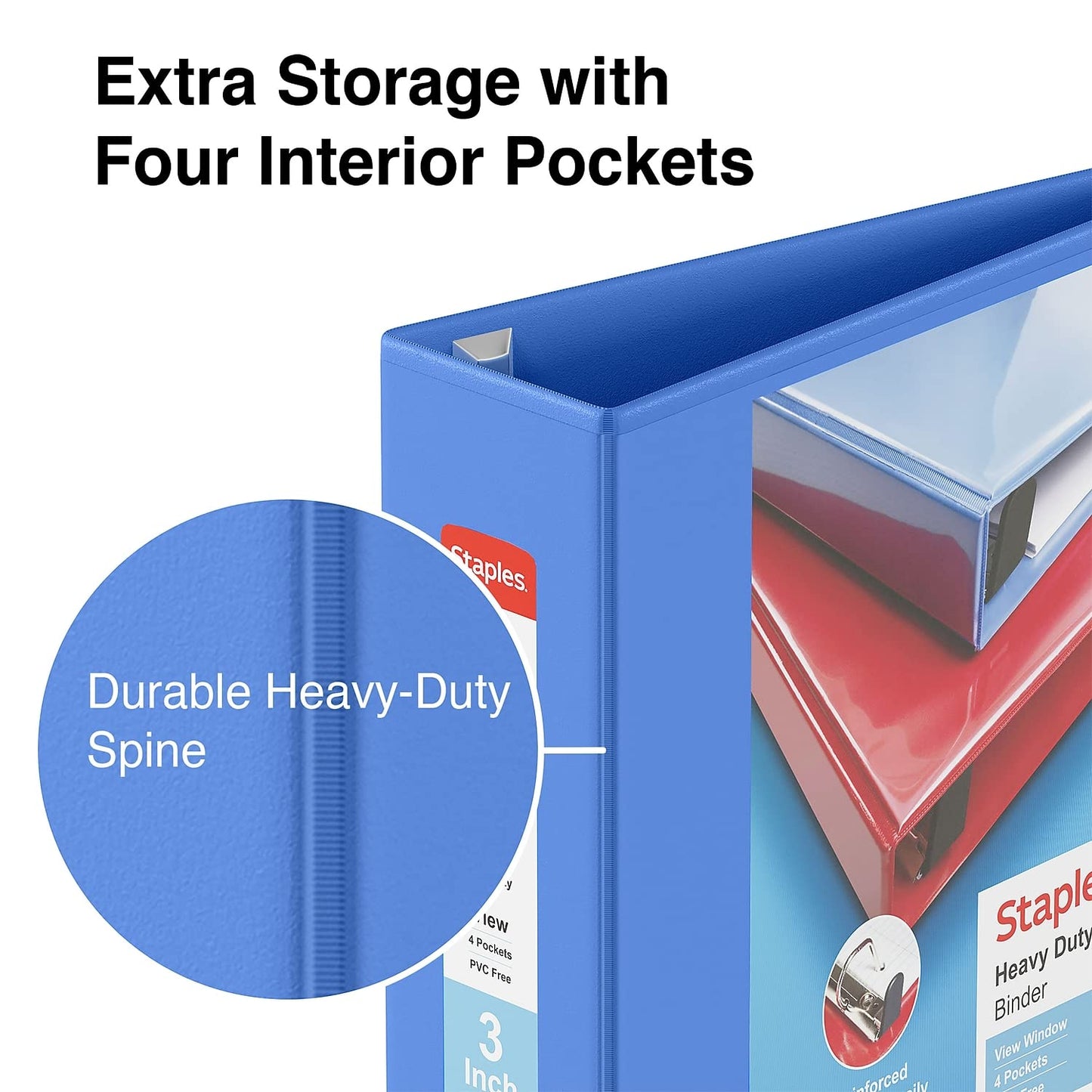 Staples Heavy-Duty 3-Inch D-Ring View Binder, Periwinkle, 600 Sheets