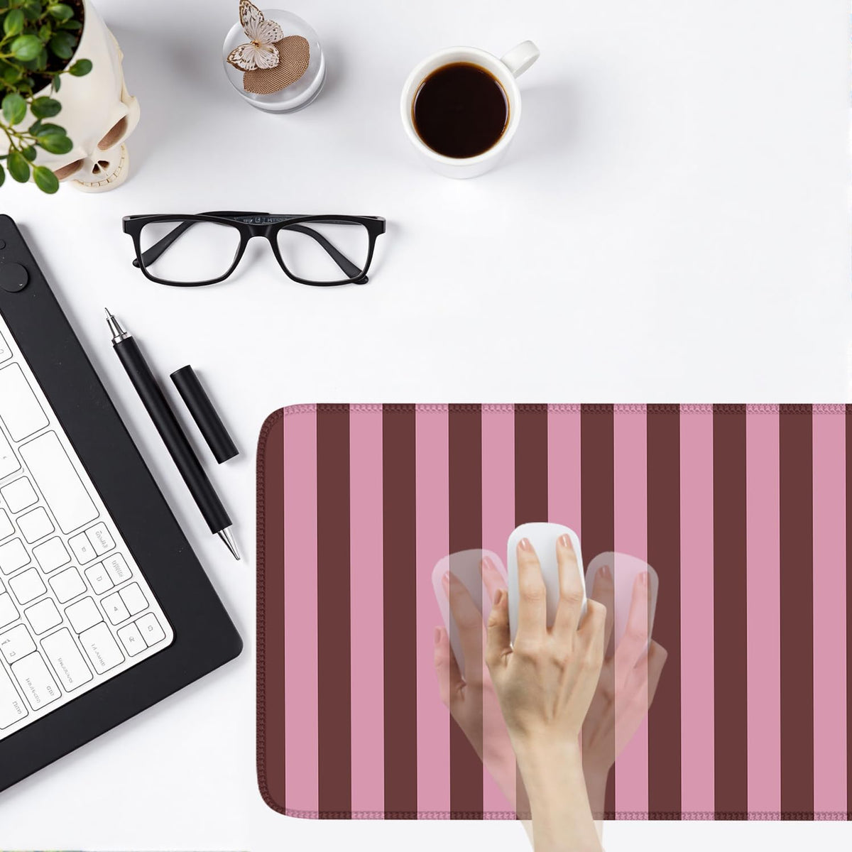 Pink and Burgundy Striped Desk Mat Cute Pastel XXL Large Gaming Mouse Pad Desk Pad Kawaii Cozy