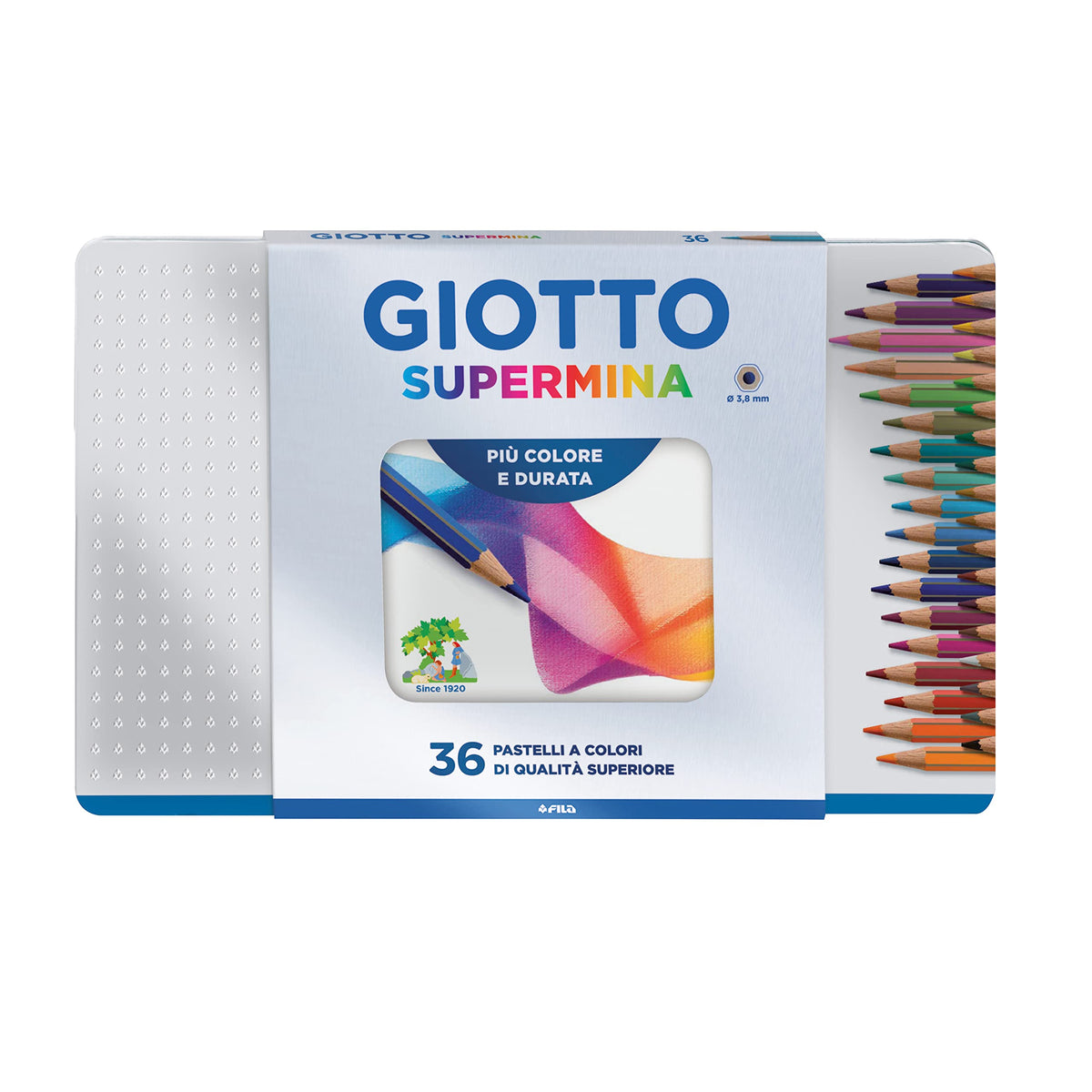 Giotto SUPERMINA – Metal Case with Colouring Pencils, with Extra Large lead, 3.8 mm Diameter Metal