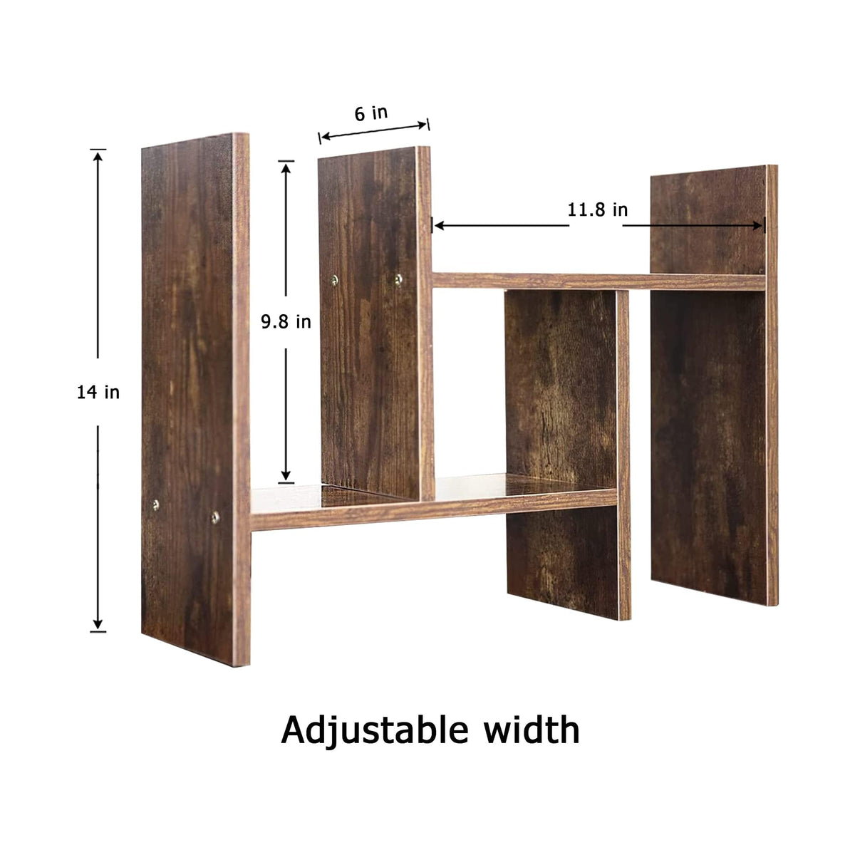 BROWN-BROWN Adjustable Wood Desk Shelf Organizer Office Home Multipurpose Desktop Shelf, Display