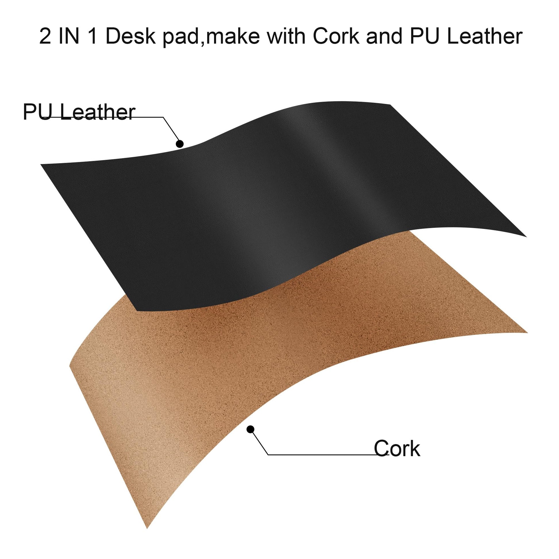 Chihein 51” x 24” Cork & PU Leather Desk Mat (Black) - Large Mouse Pad, Double Sided Waterproof