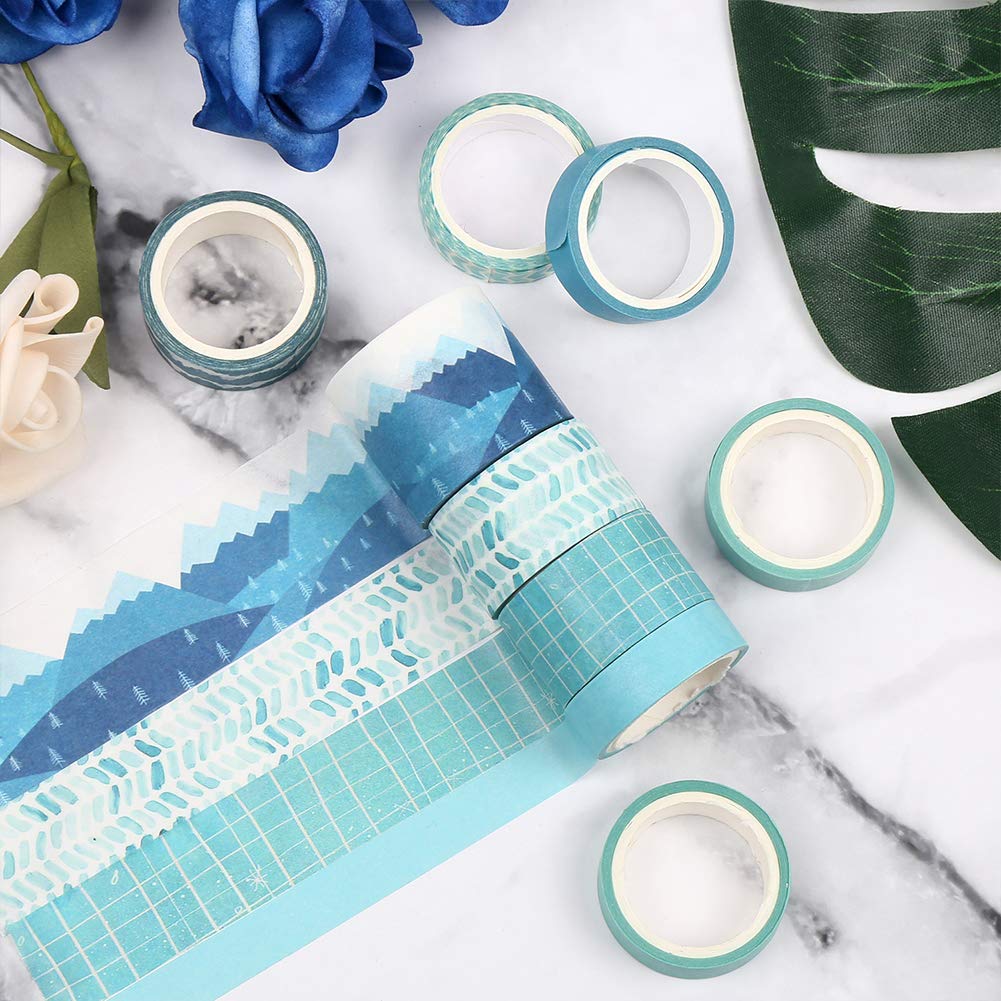 CCINEE 12 Rolls Washi Tape Set,Blue Decorative Masking Tape Assortment for Planner Bullet Journal