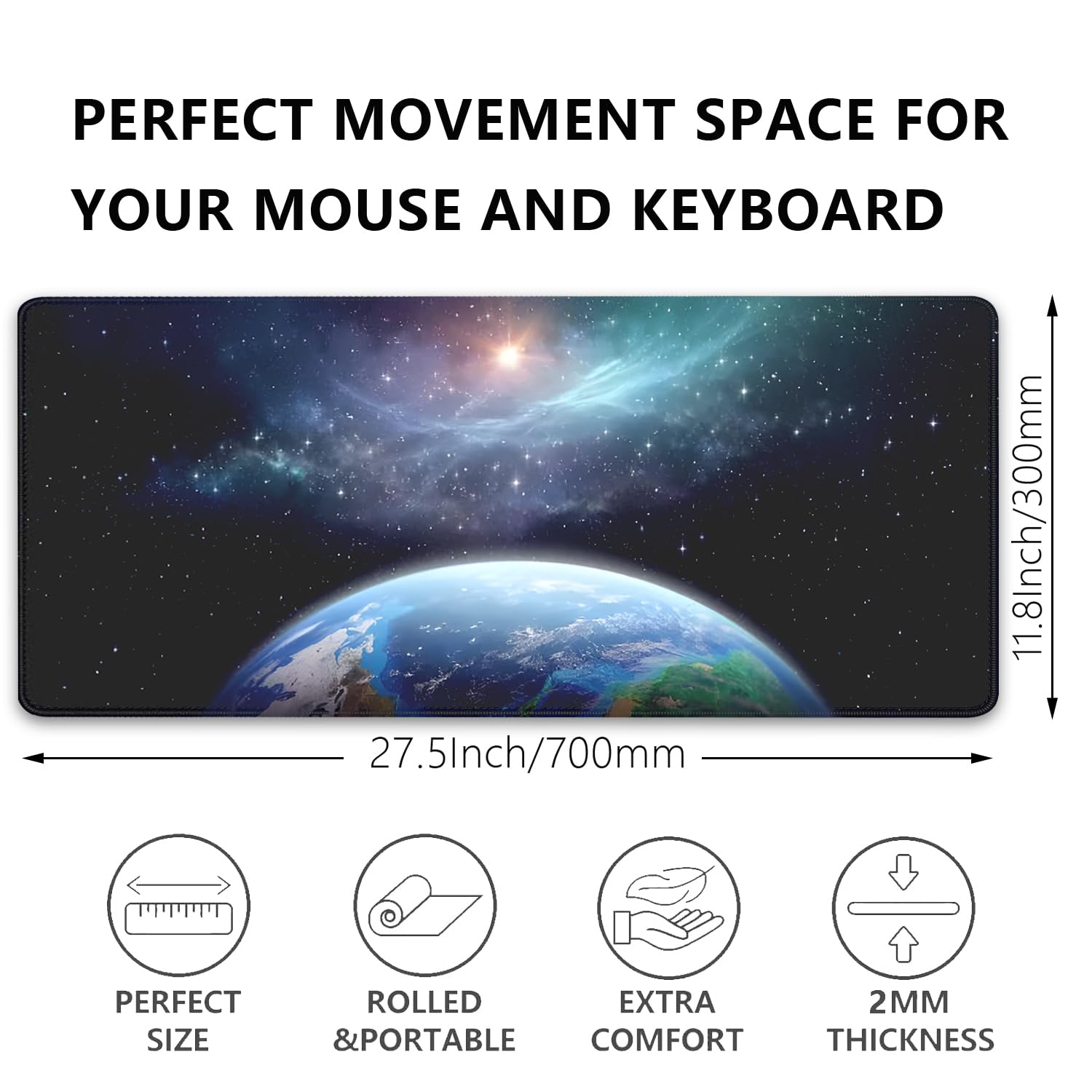 Earth and Starry Sky Large Desktop Mouse Pad, Desk Mat for Keyboard and Gaming, Office Home Work