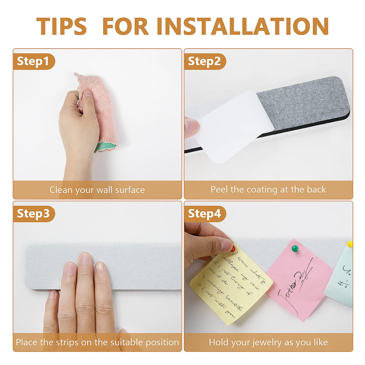 5 Pack Felt Pin Board Bar Strips Bulletin Board for Bedrooms Offices Home Wall Decoration, Notice