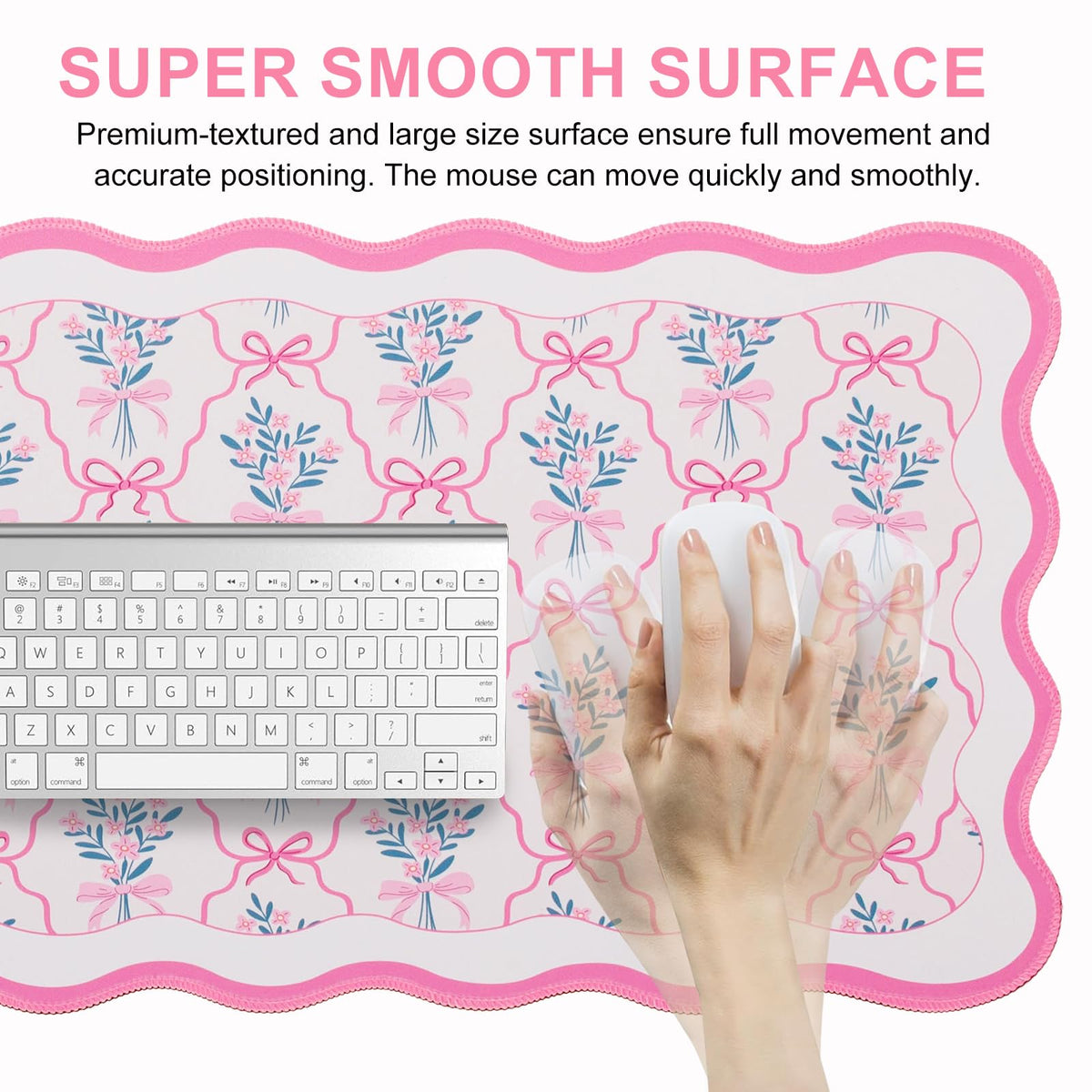 L-SPOUTTO Pink Floral Mouse Pad,Cute Scalloped Desk Mat XXL Gaming Mousepad