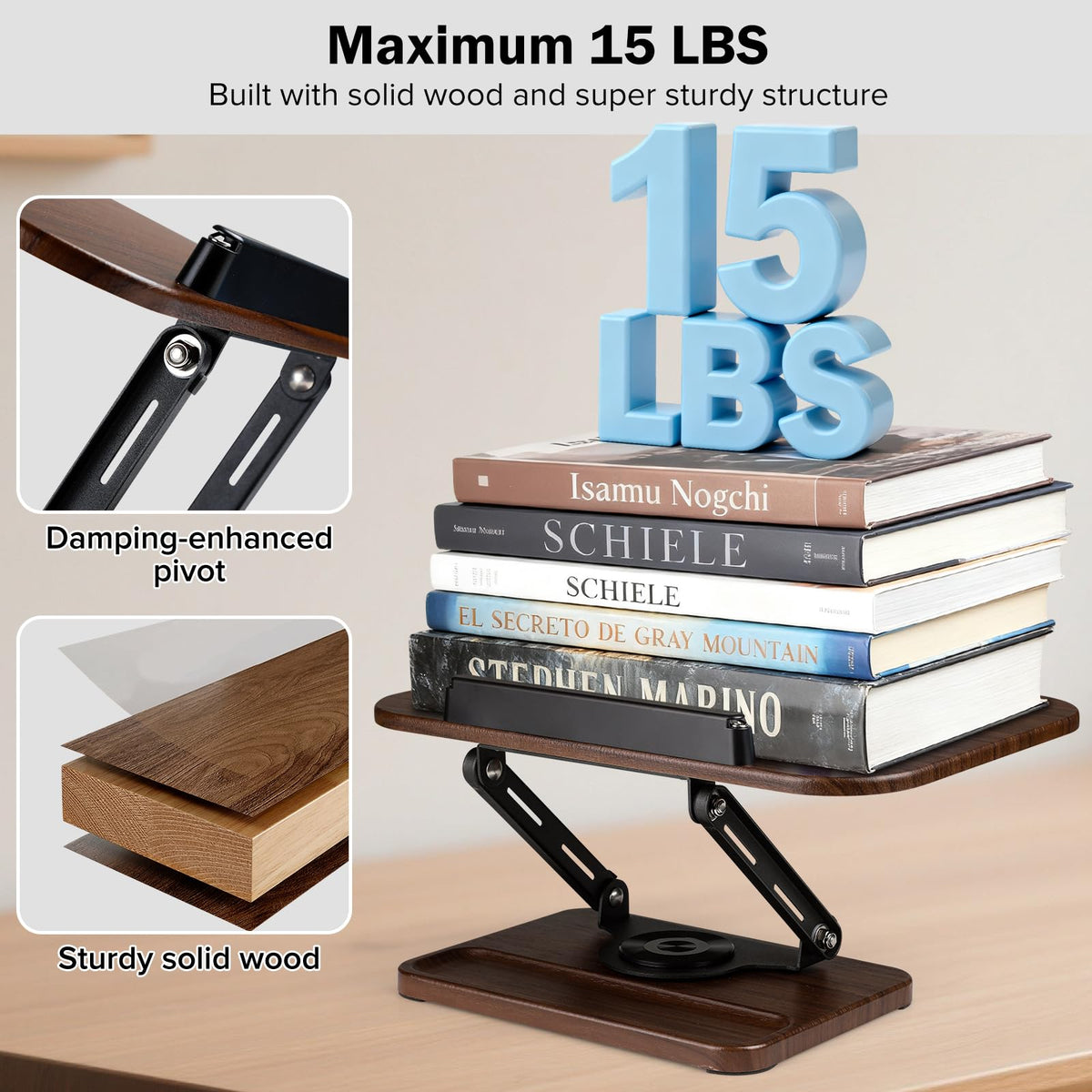 UikJOY Book Stand with Light & Storage, Book Holders for Reading Hands Free