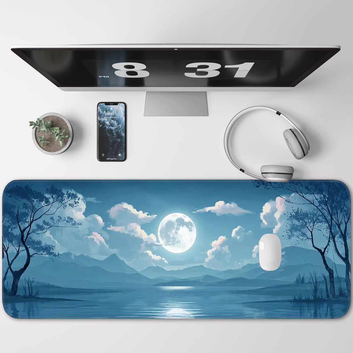 Opiuoezi Mouse Pad, Moon Pattern, Non-Slip Rubber Base Gaming Mouse Pad for Home, Office, Gaming