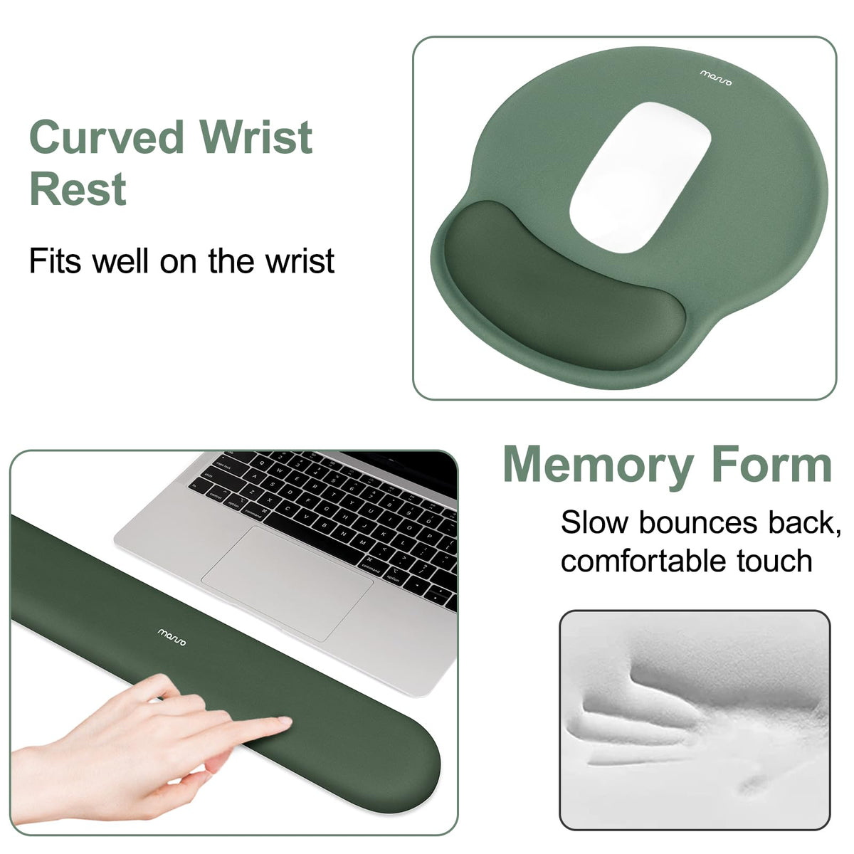 MOSISO Wrist Rest Support for Mouse Pad&Keyboard Set, Midnight Green
