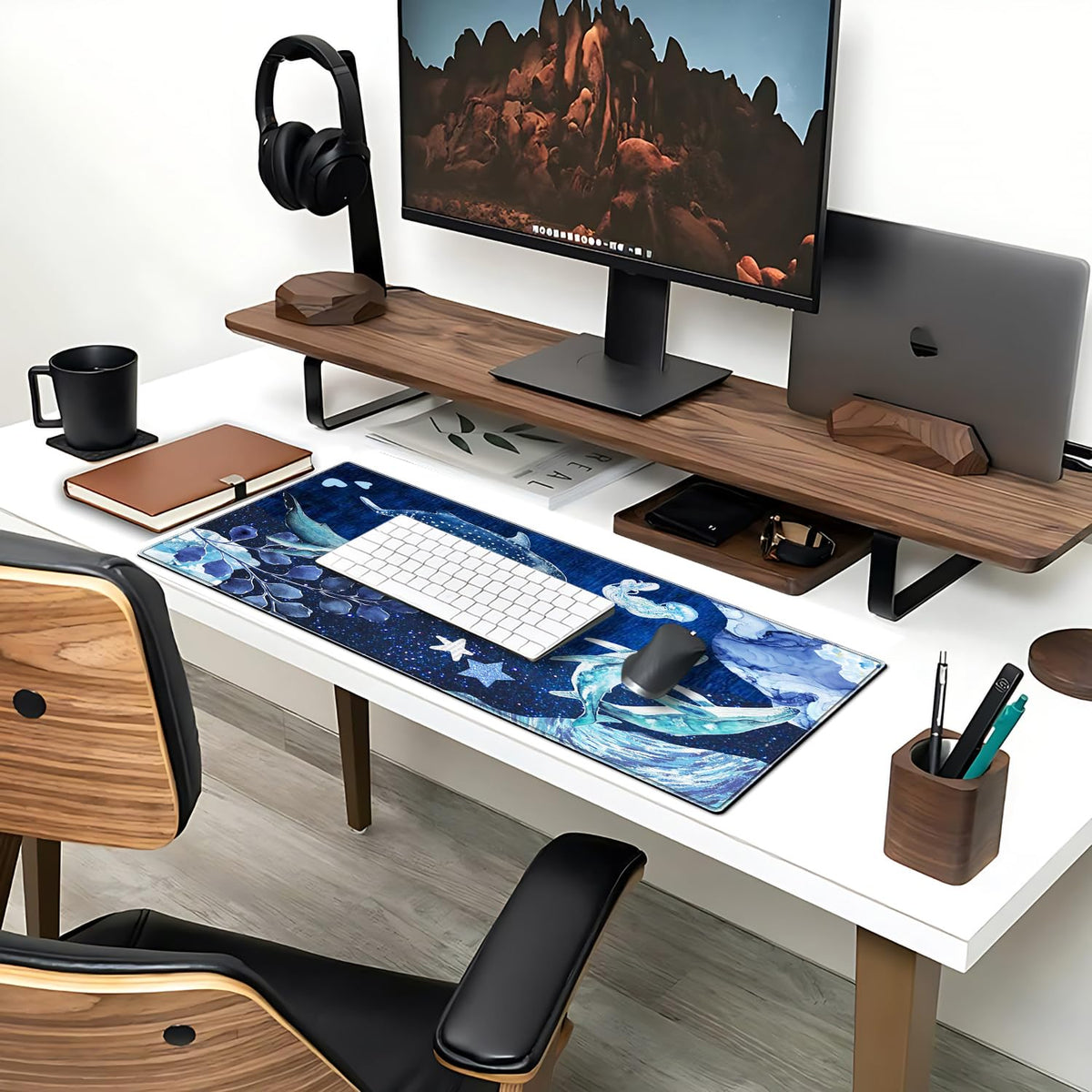 Whale Mouse Pad Large Desk Mat, 31.5x11.8 Inch Mousepad Extended Non-Slip Rubber Base Keyboard Mat