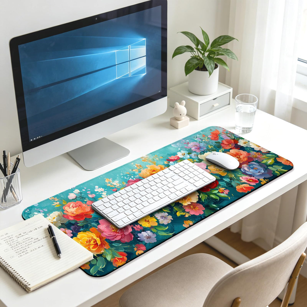 JIANG100 Colorful Flower Peony Gaming Desk Mat, Extended Floral Mouse Pad