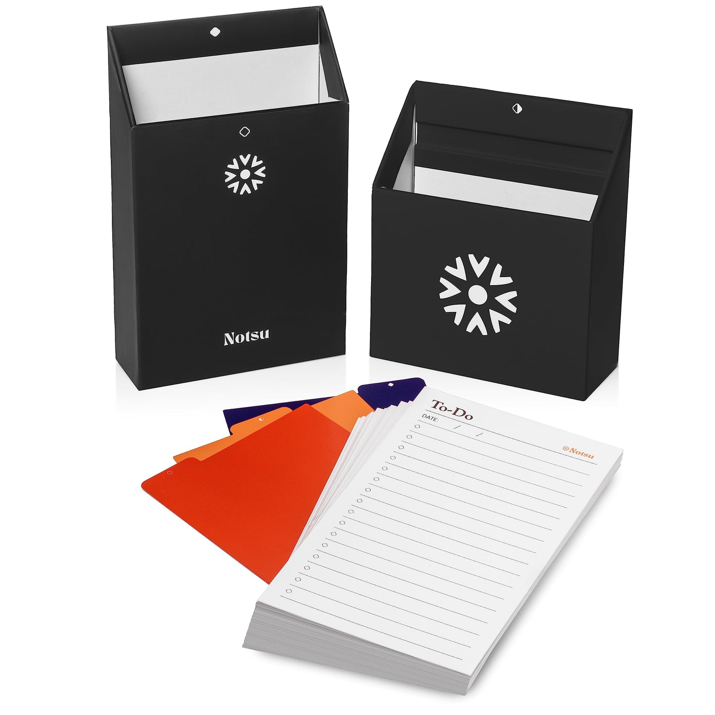 Notsu Centre Rise 3x5 Index Card Holder with 50 To Do List Cards (Black)
