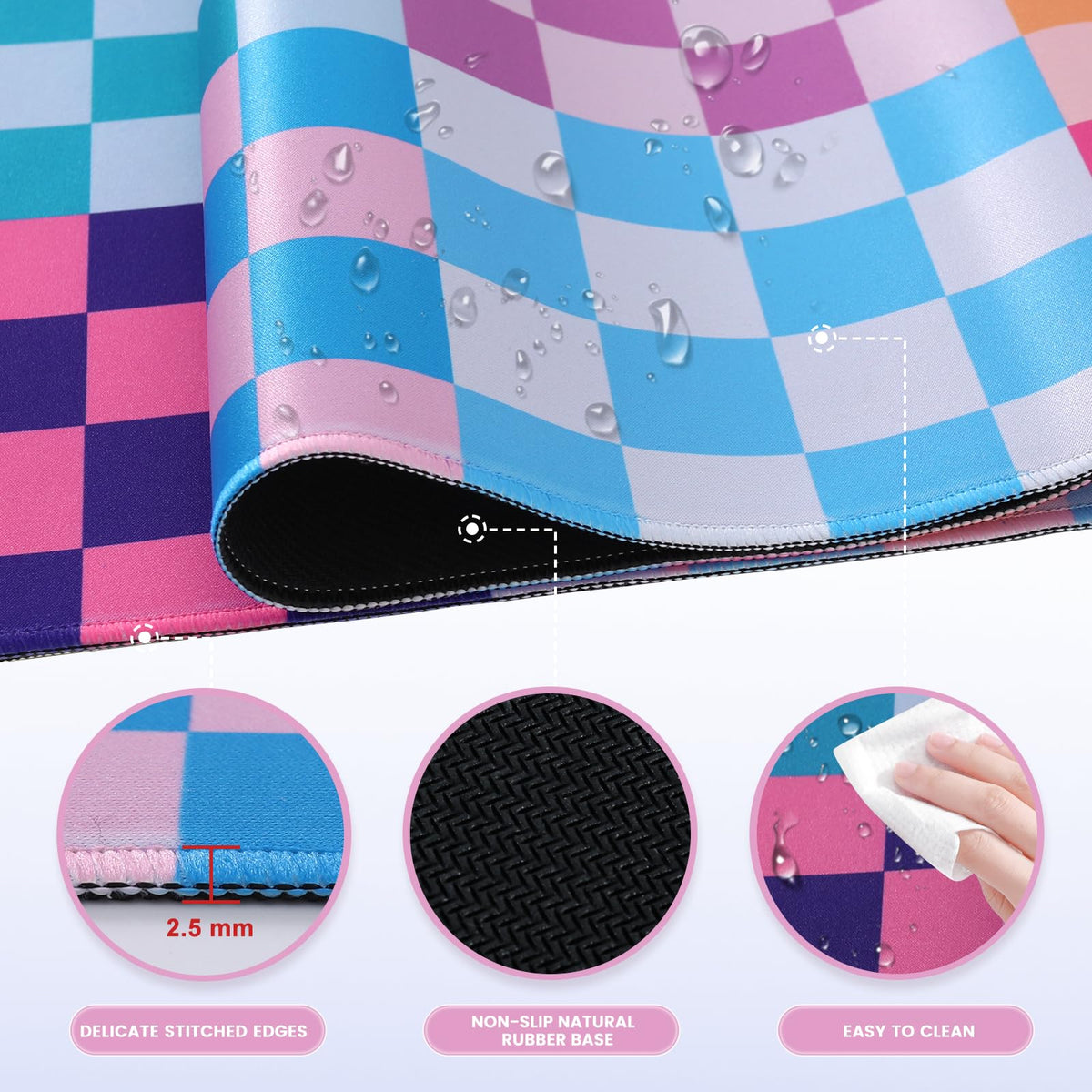 iLeadon Desk Mat, Computer Desktop Pad, Colorful Checkered Mouse Pad, Large Rubber Base Mousepad