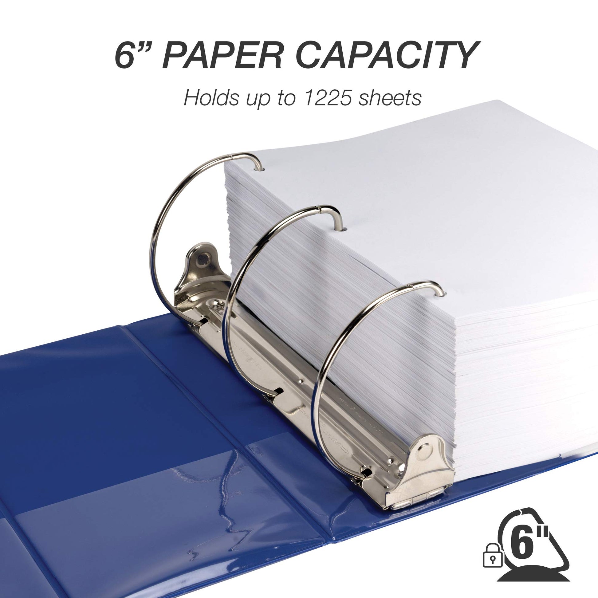 Samsill Durable 6 inch 3 Ring Binder, Locking D Ring Binder, Customizable Clear View Cover, Blue