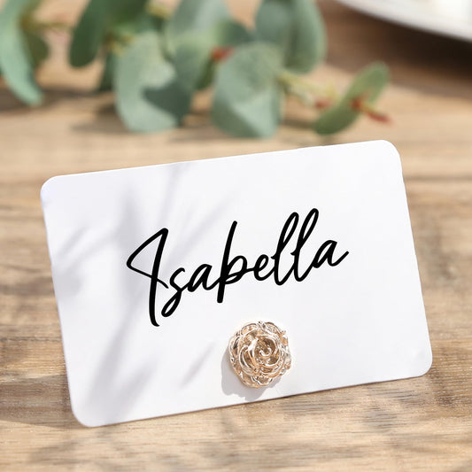 UNIQOOO 24Pcs Decorative Rose Floral Place Card Holders Bulk, Luxury Gold Metal Name Card Stands