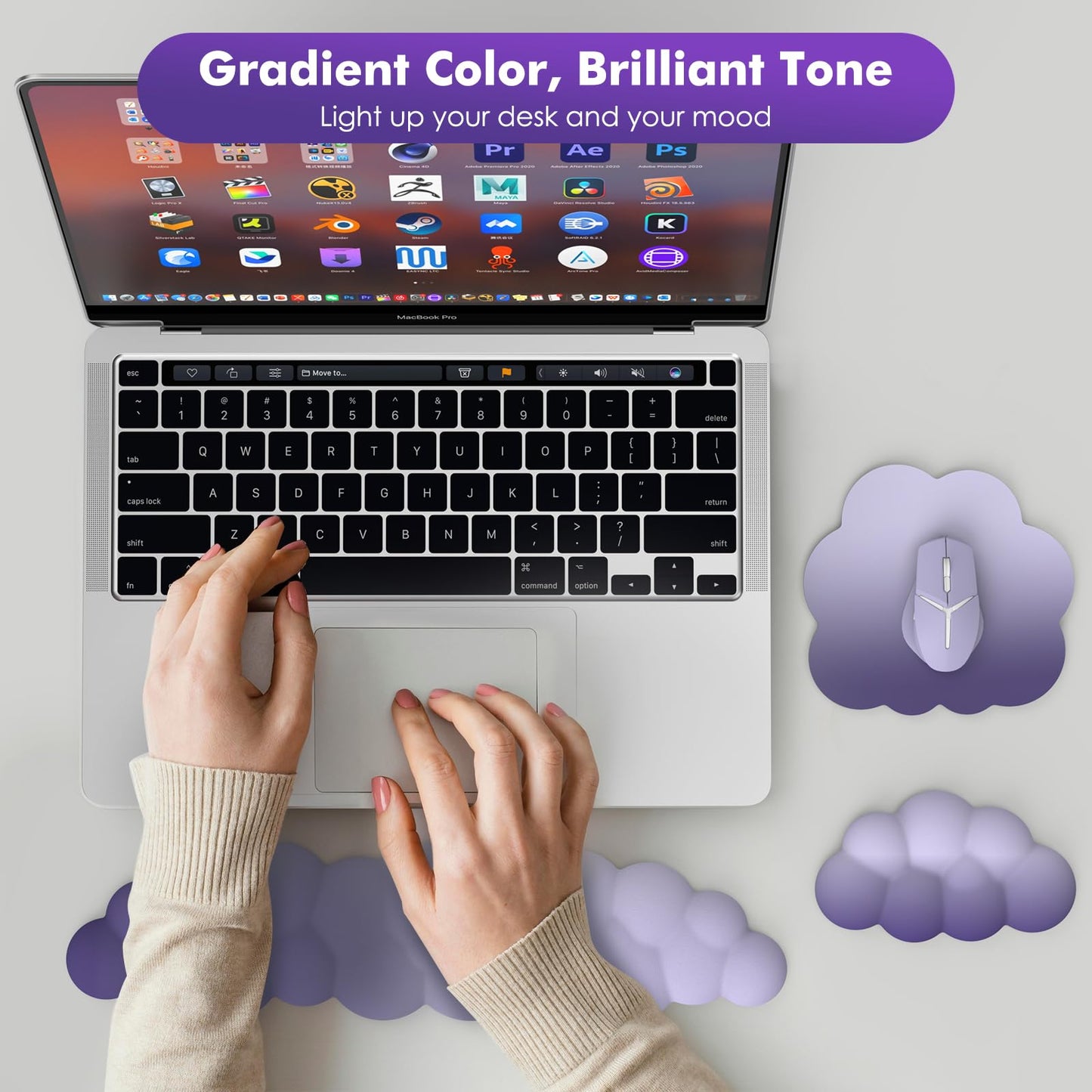 MoKo Cloud Wrist Rest for Keyboard and Mouse with Mouse Pad, Purple