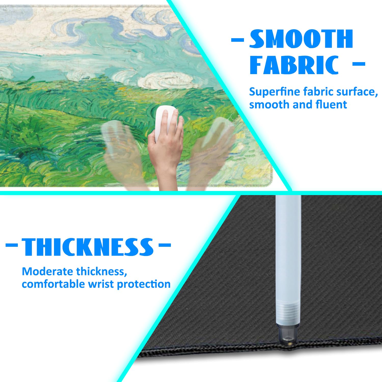 Desk Mat, Field Landscape Oil Painting Extended Gaming Mouse Pad Large, 35.4"x15.7" Big Mouse Pad
