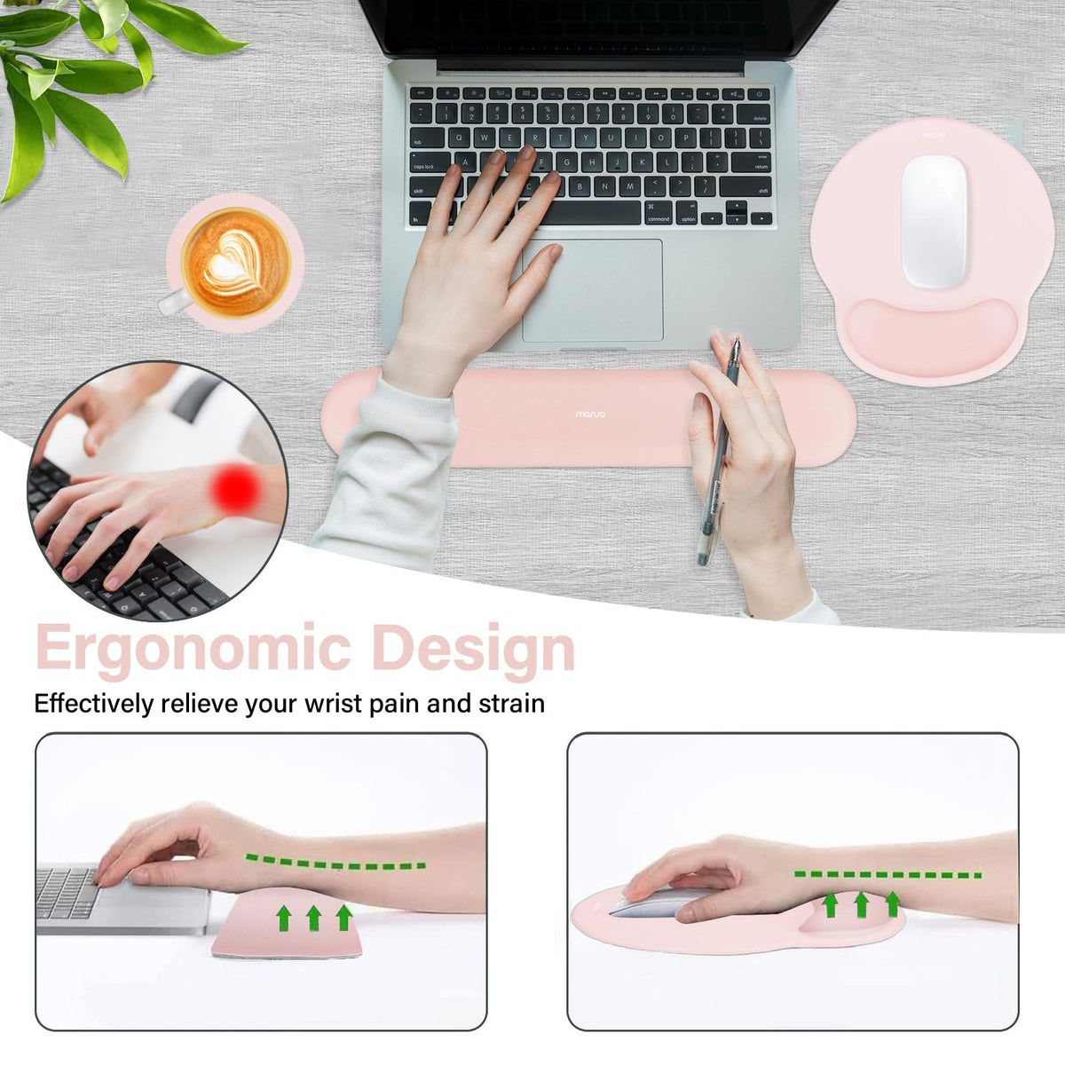 MOSISO Wrist Rest Support for Mouse Pad&Keyboard Set, Chalk Pink