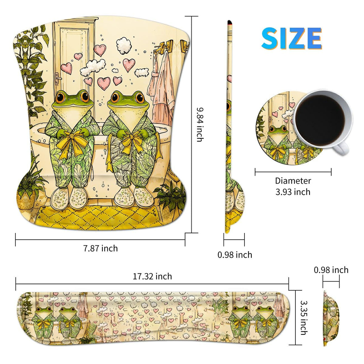 Dikoer 3Pcs Ergonomic Memory Foam Keyboard Wrist Rest Pad Set, Frog Pajamas