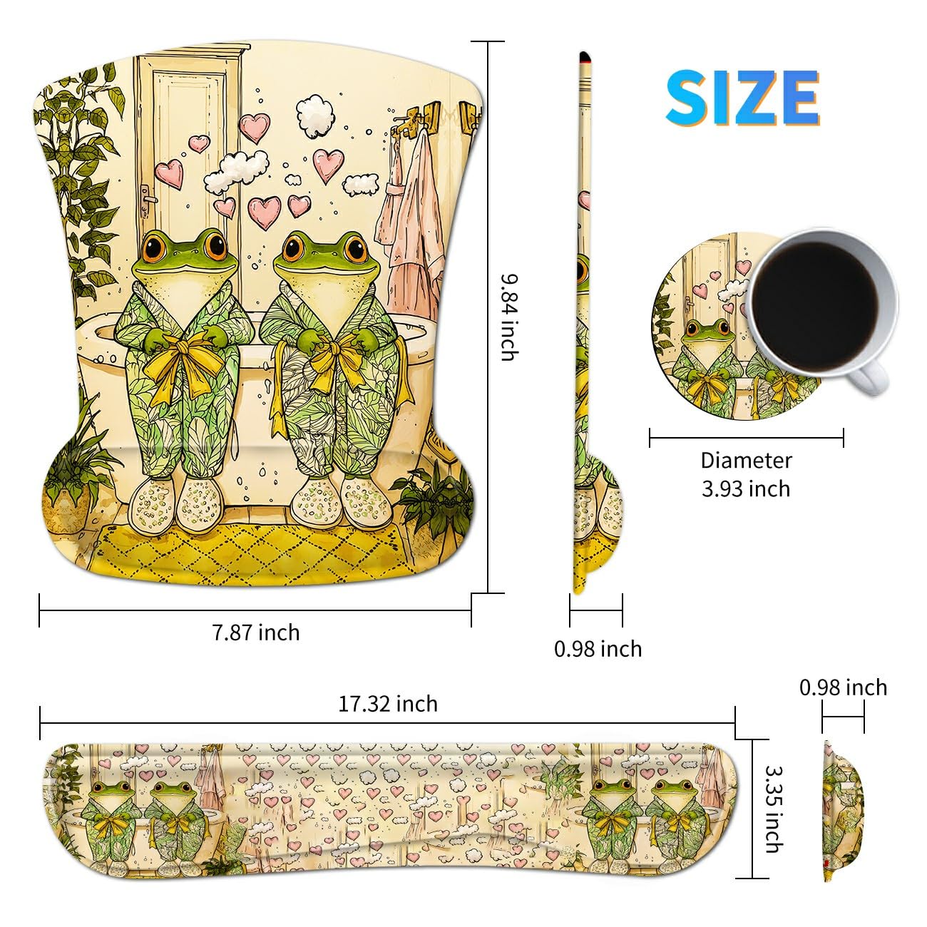 Dikoer 3Pcs Ergonomic Memory Foam Keyboard Wrist Rest Pad Set, Frog Pajamas