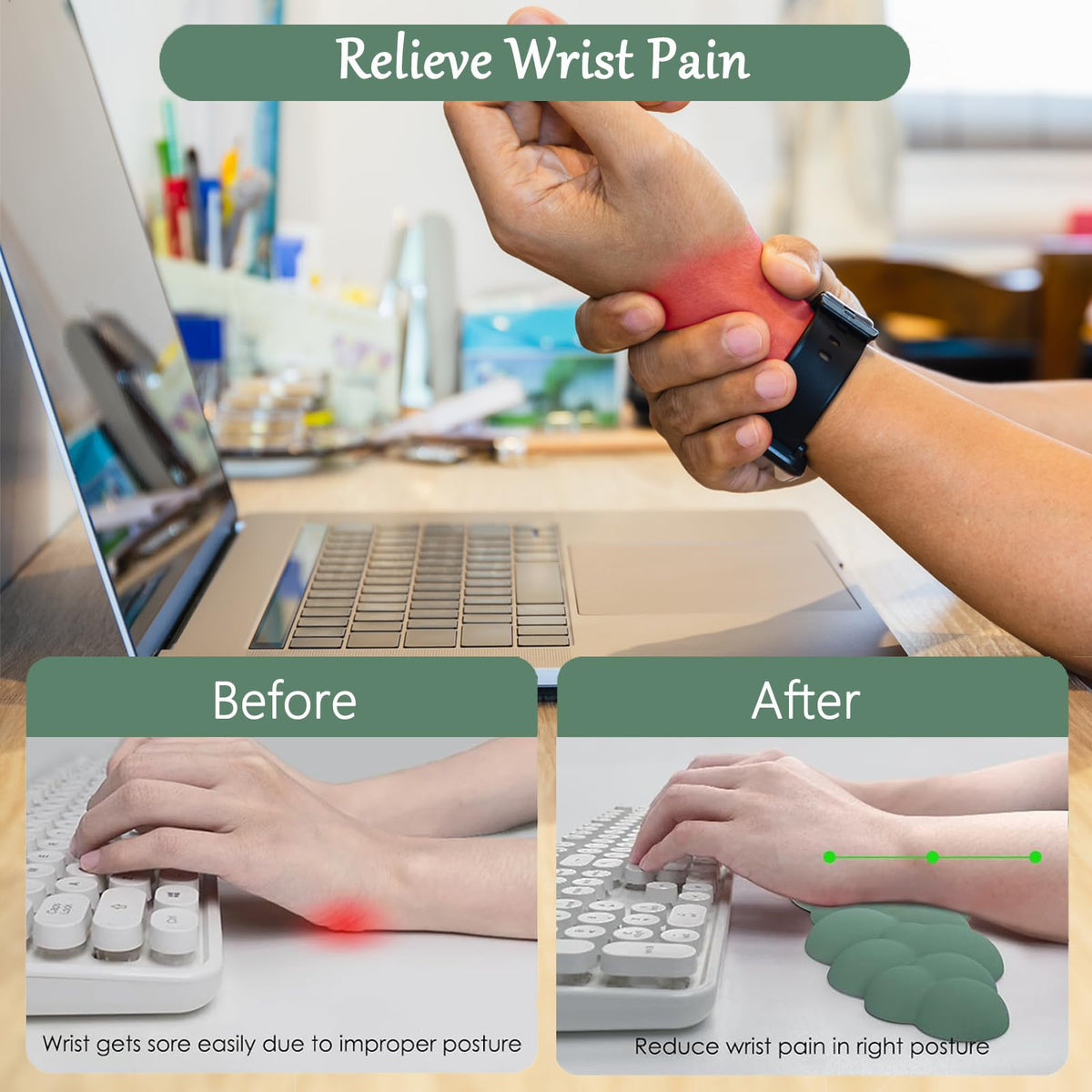 Green Cloud Mouse Pad and Keyboard Wrist Rest 4PCS Extended Forest Mountain Aesthetic Large Desk