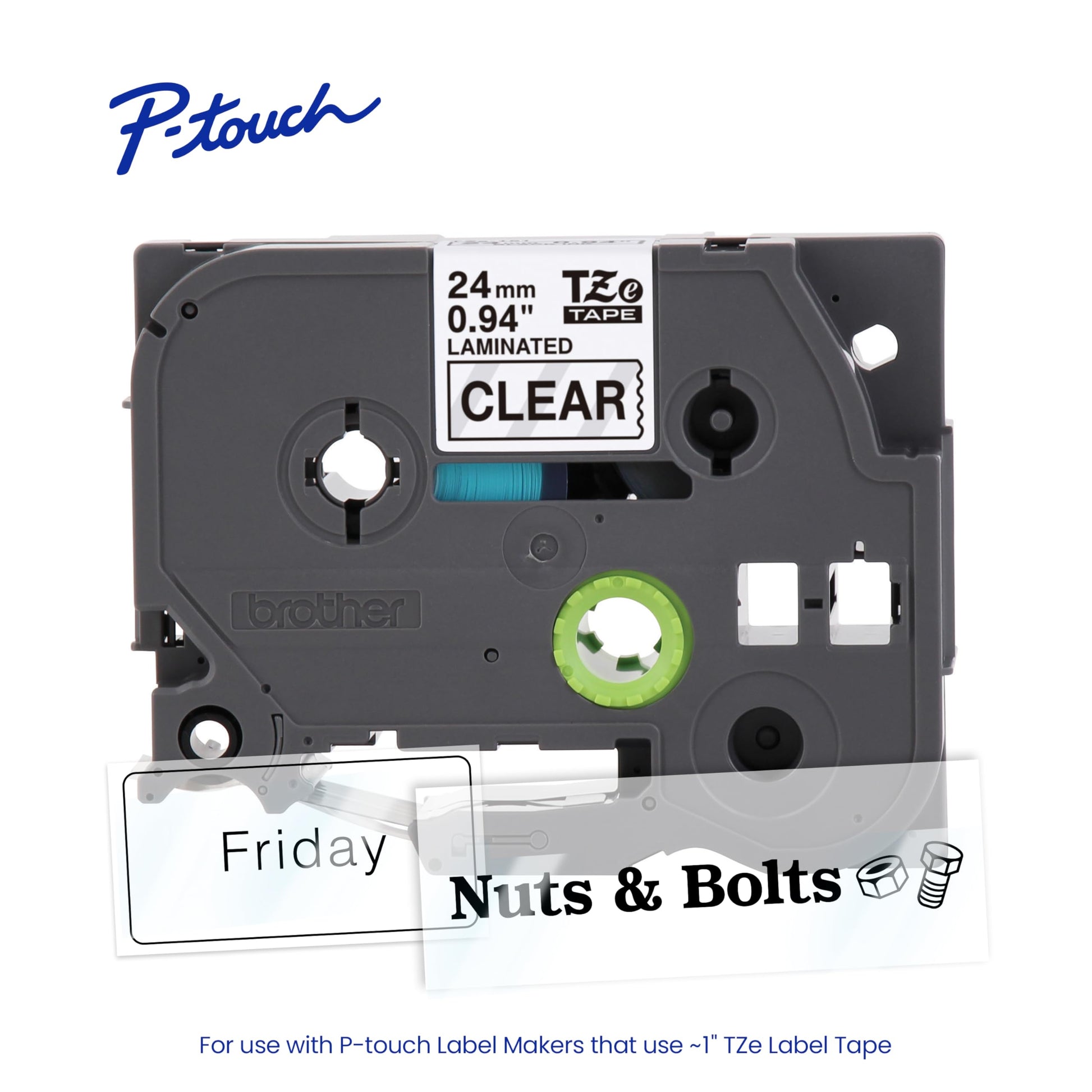 Brother Genuine TZe151~1" Black Print on Clear Label Tape. Each: 0.94 in x 26.2 ft (24 mm x 8 m)