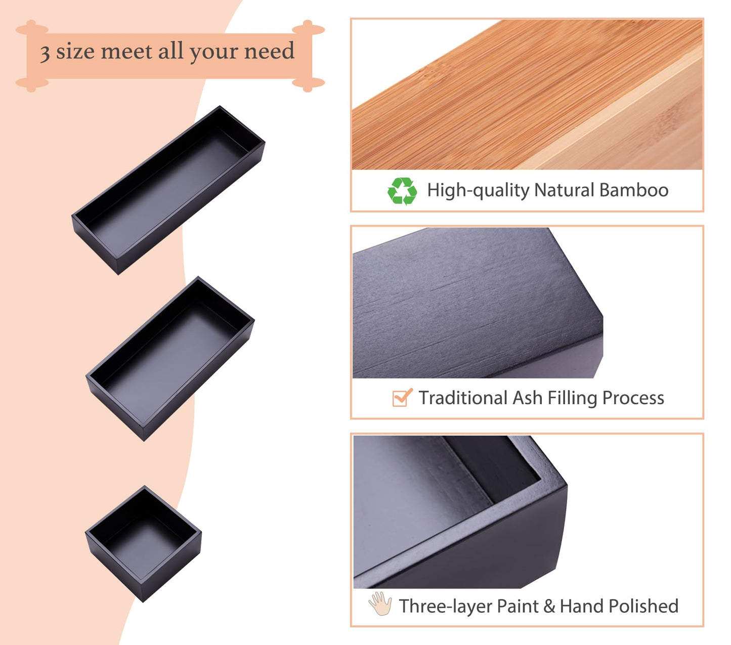 Sansnow Bamboo Drawer Organizer Box for Office Home Black Orgnizer Boxes Office Organizer Boxes