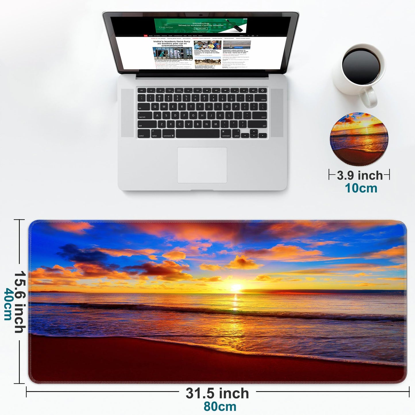 Large Gaming Mouse Pad with Coaster,Desk Matt for Desktop,Desk Mat-Beach 2