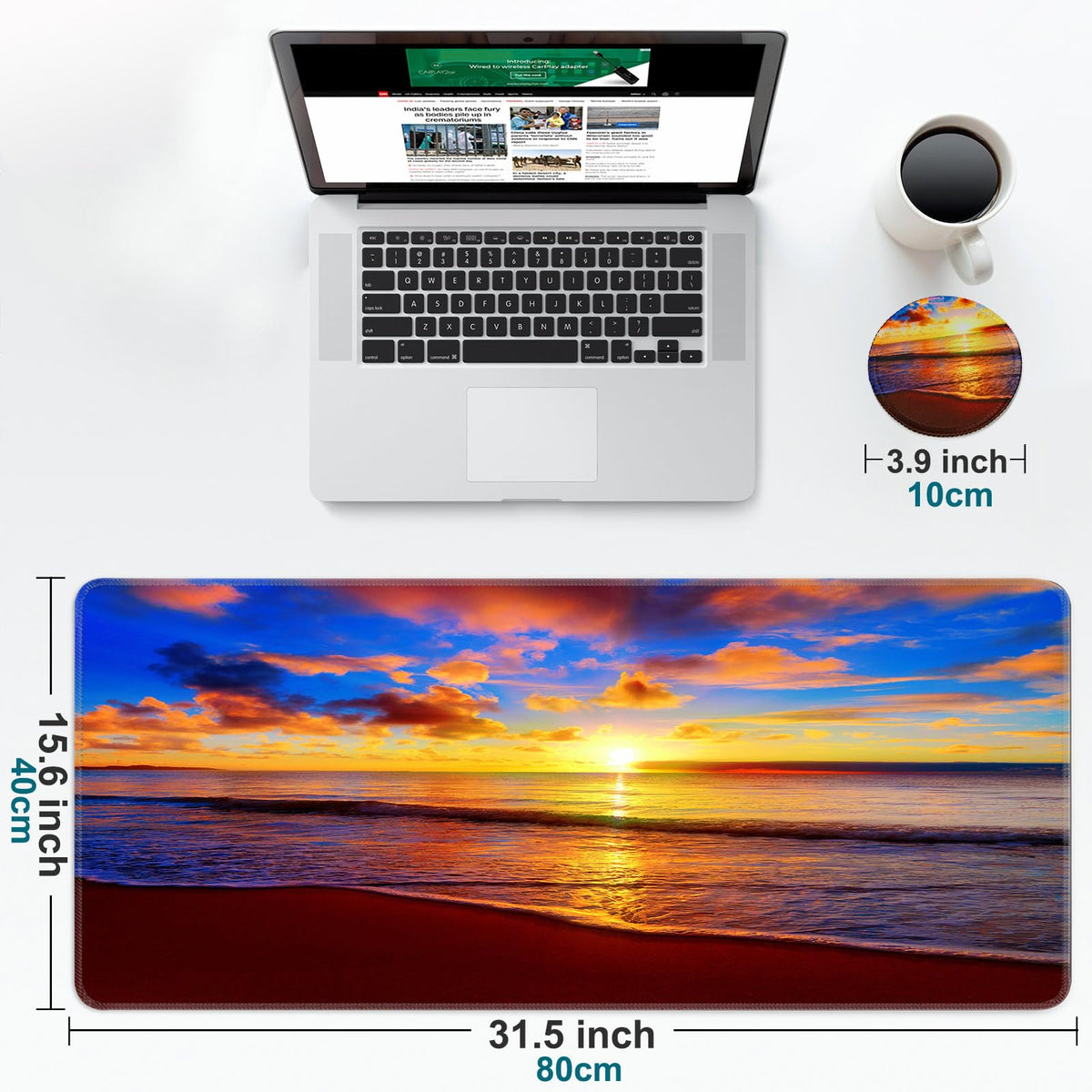 Large Gaming Mouse Pad with Coaster,Desk Matt for Desktop,Desk Mat-Beach 2