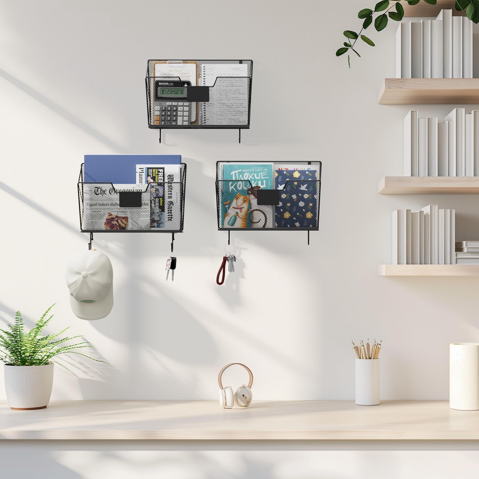 OYEAL Hanging Wall File Organizer, Mesh File Folder Holder for Home Offic