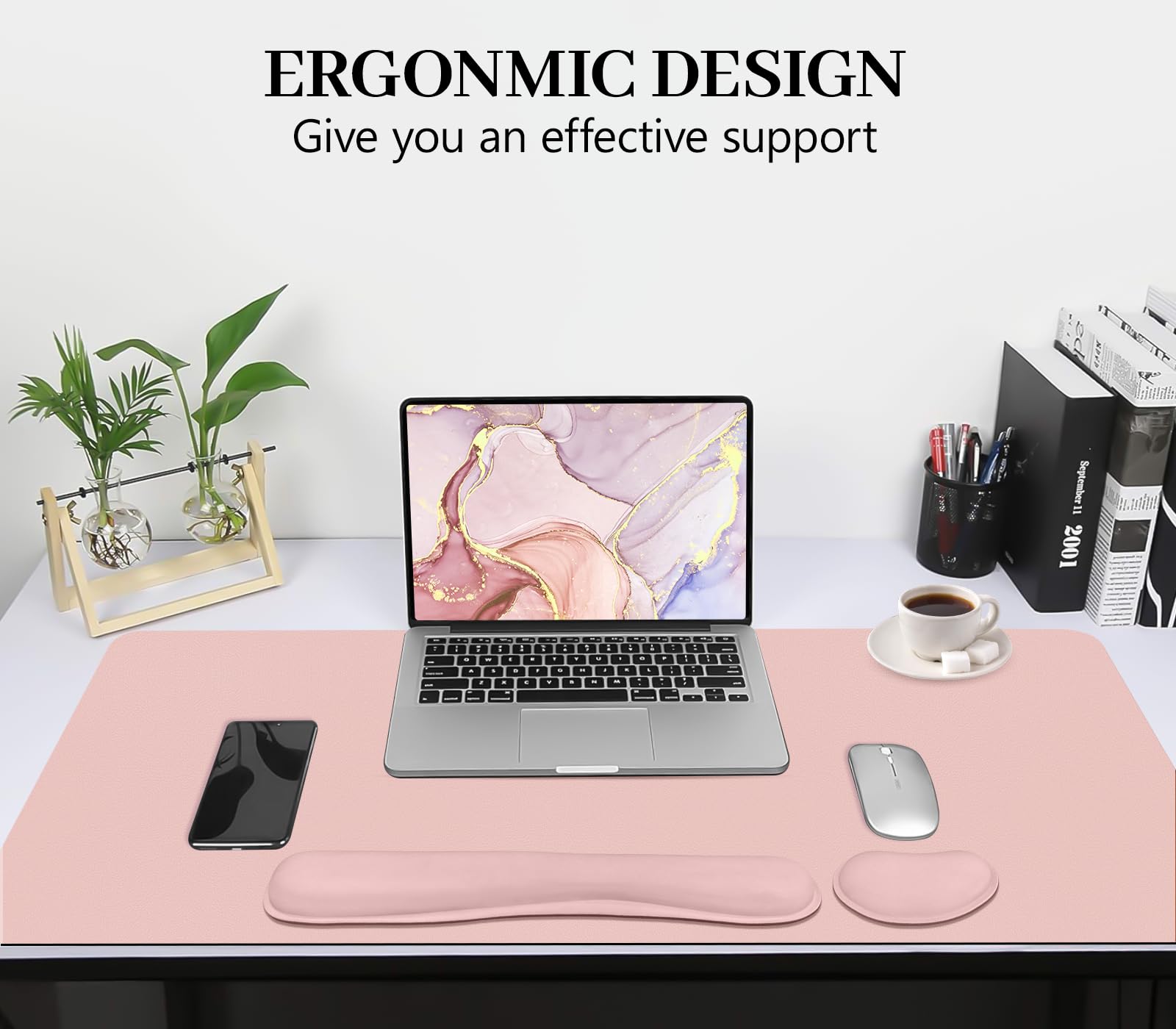 Meetcolor Desk Mat Set,3-in-1 Mouse Pad with Wrist Rest and Keyboard Pad