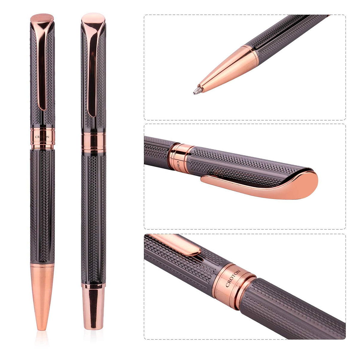 SHALORY Ballpoint and Rollerball Pen Set, Stylish Line Engraved Metal Pen Elegant Smooth Writing