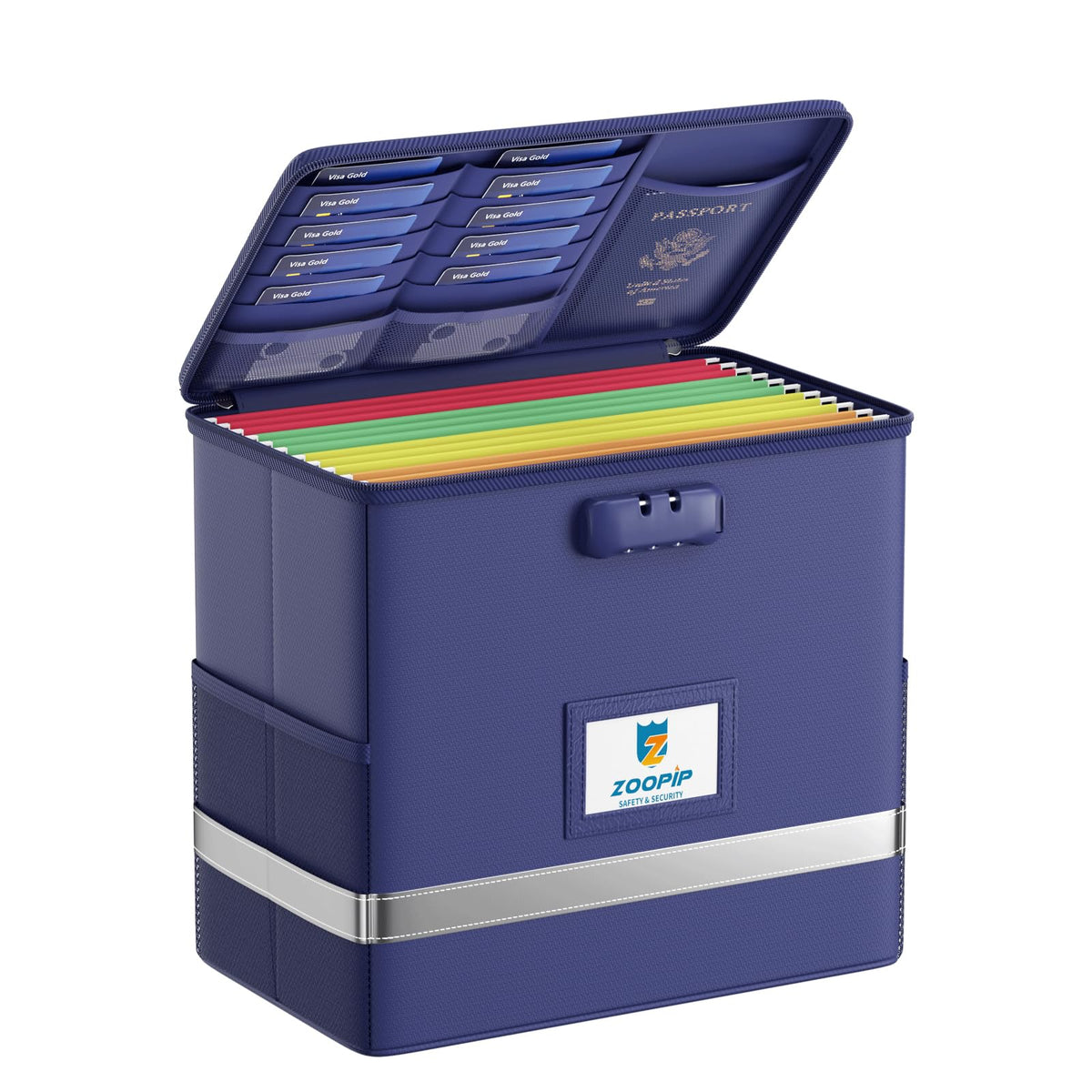ZOOPIP Fireproof File Box with Lock, Collapsible Document Organizer, Blue