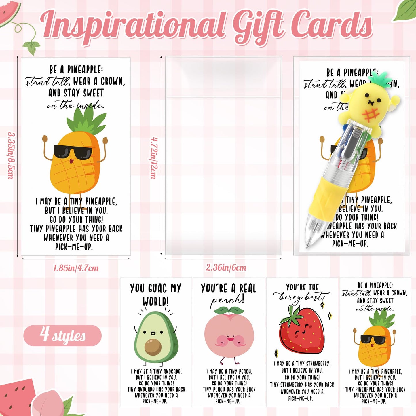 Sayglossy 24 Sets Fruit Party Favor Pens Gifts Bulk, 4 with Positive Cards